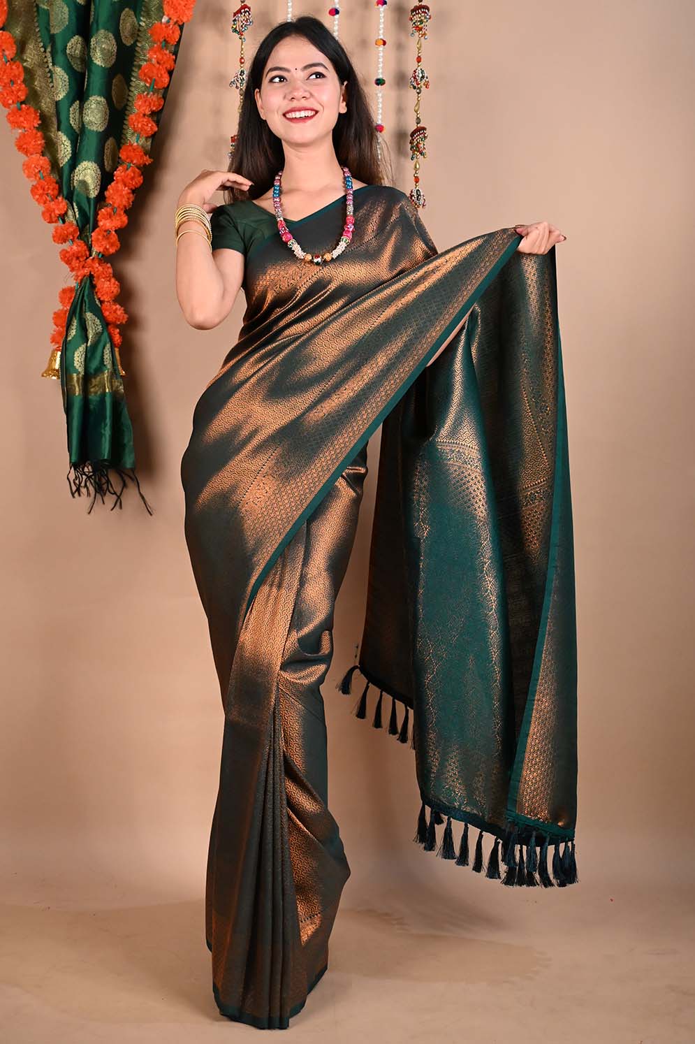 Ready To Wear Georgette Kanjeevaram With Ethnic Motif And Woven Detailed Border & Ornate Pallu Wrap in 1 minute saree - Isadora Life