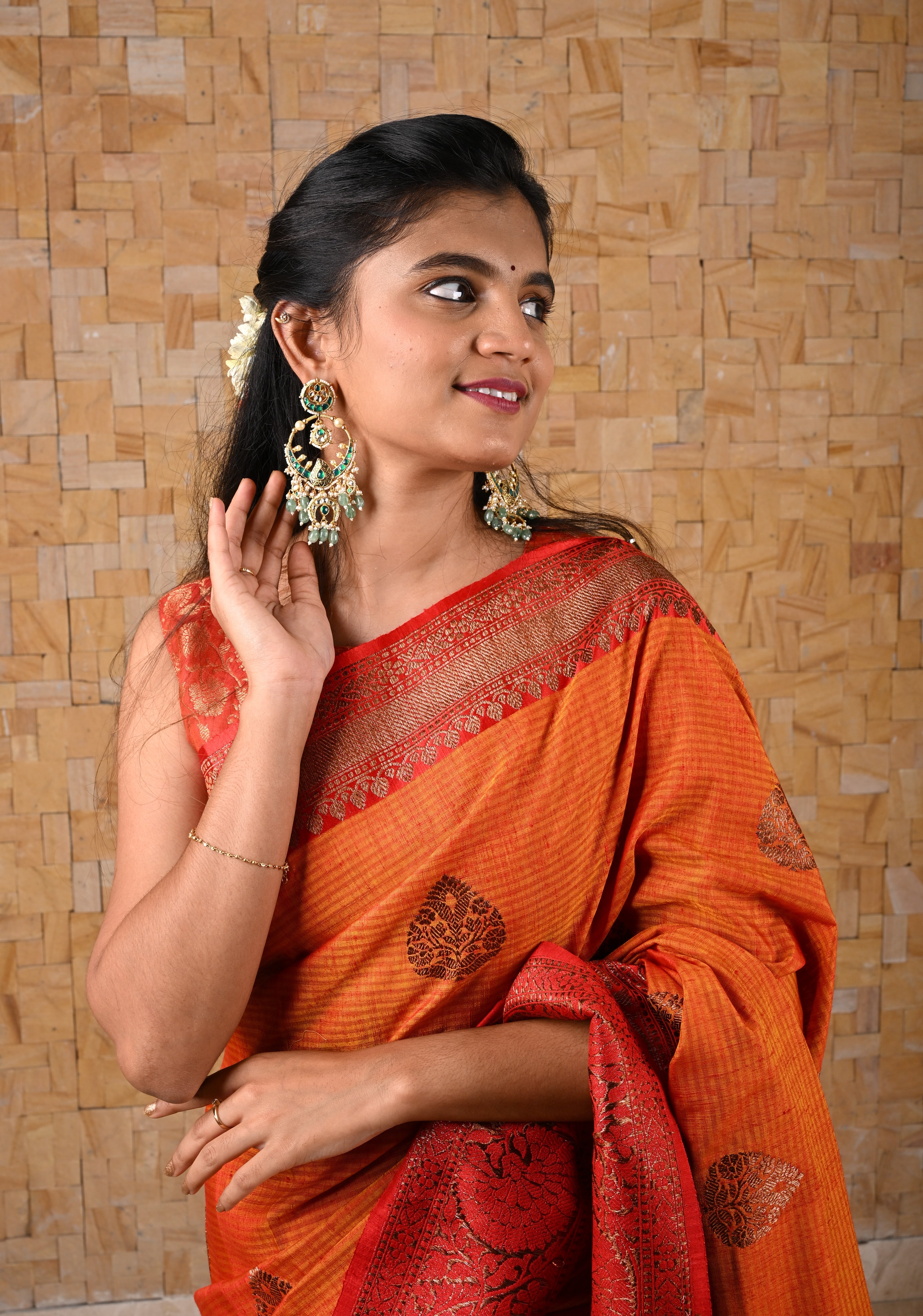 Grandiose 4" Chandbalis with Ahmedabadi Kundan Jadau Detailing with Green Stones | Shobitam