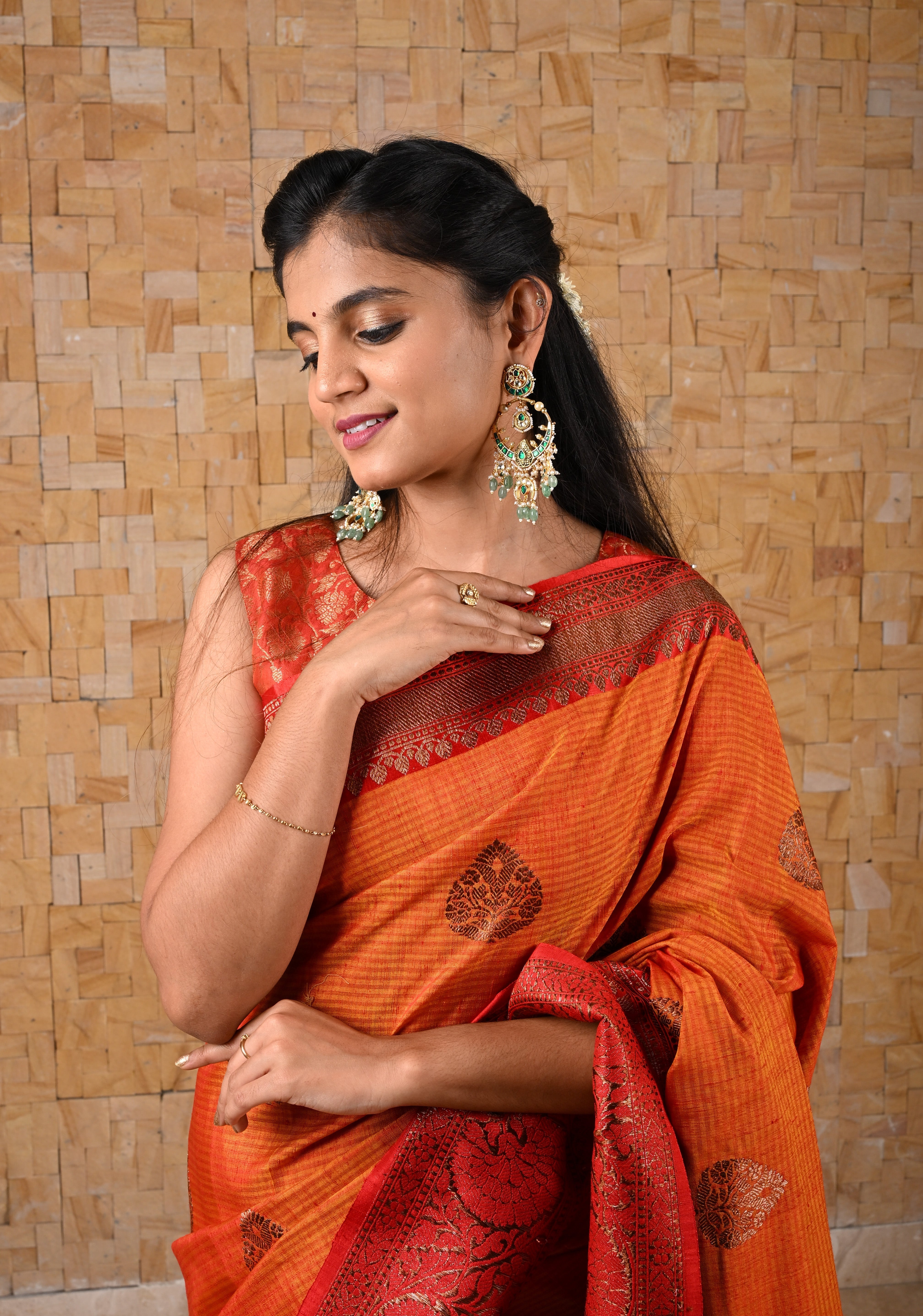 Grandiose 4" Chandbalis with Ahmedabadi Kundan Jadau Detailing with Green Stones | Shobitam