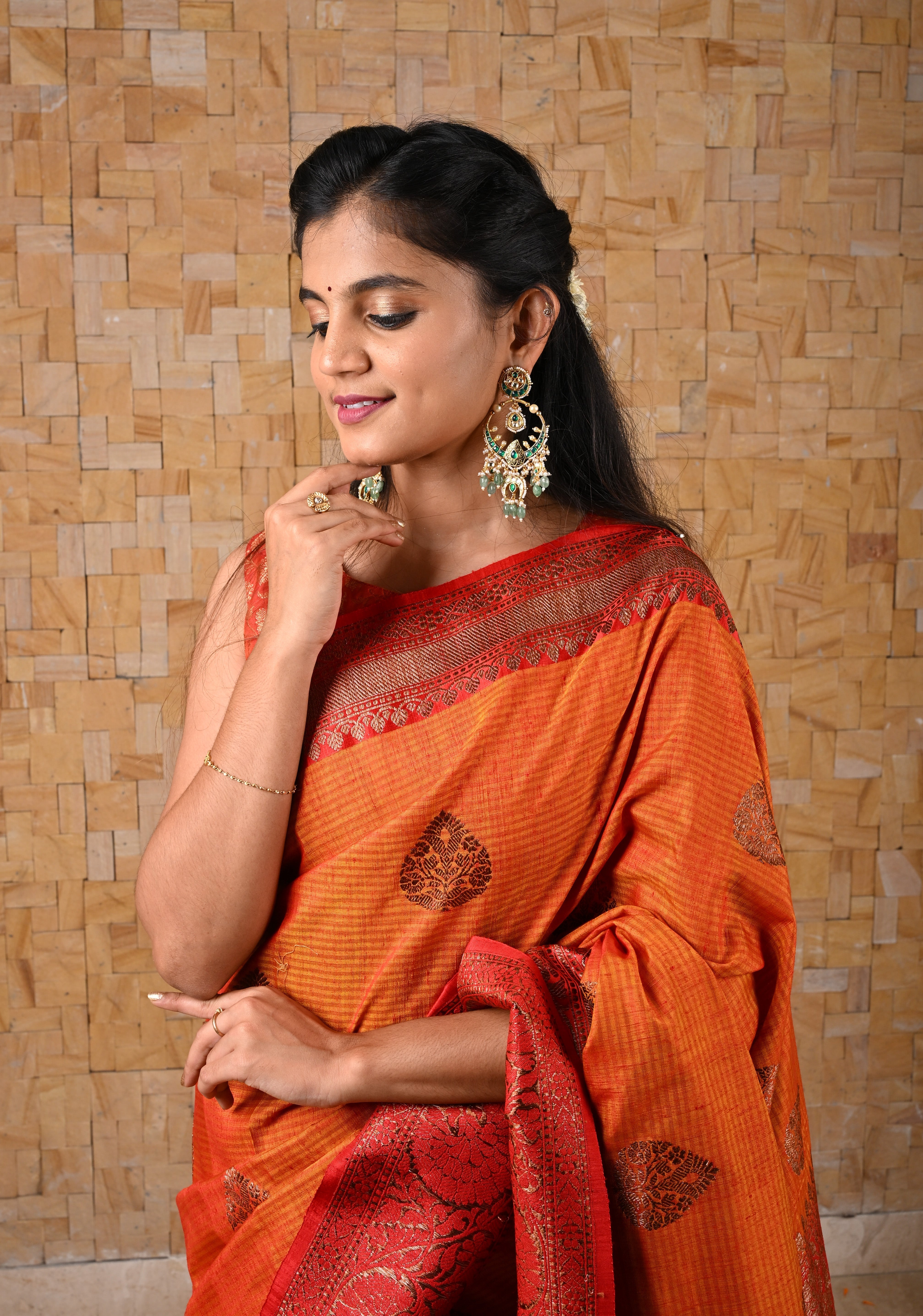 Grandiose 4" Chandbalis with Ahmedabadi Kundan Jadau Detailing with Green Stones | Shobitam
