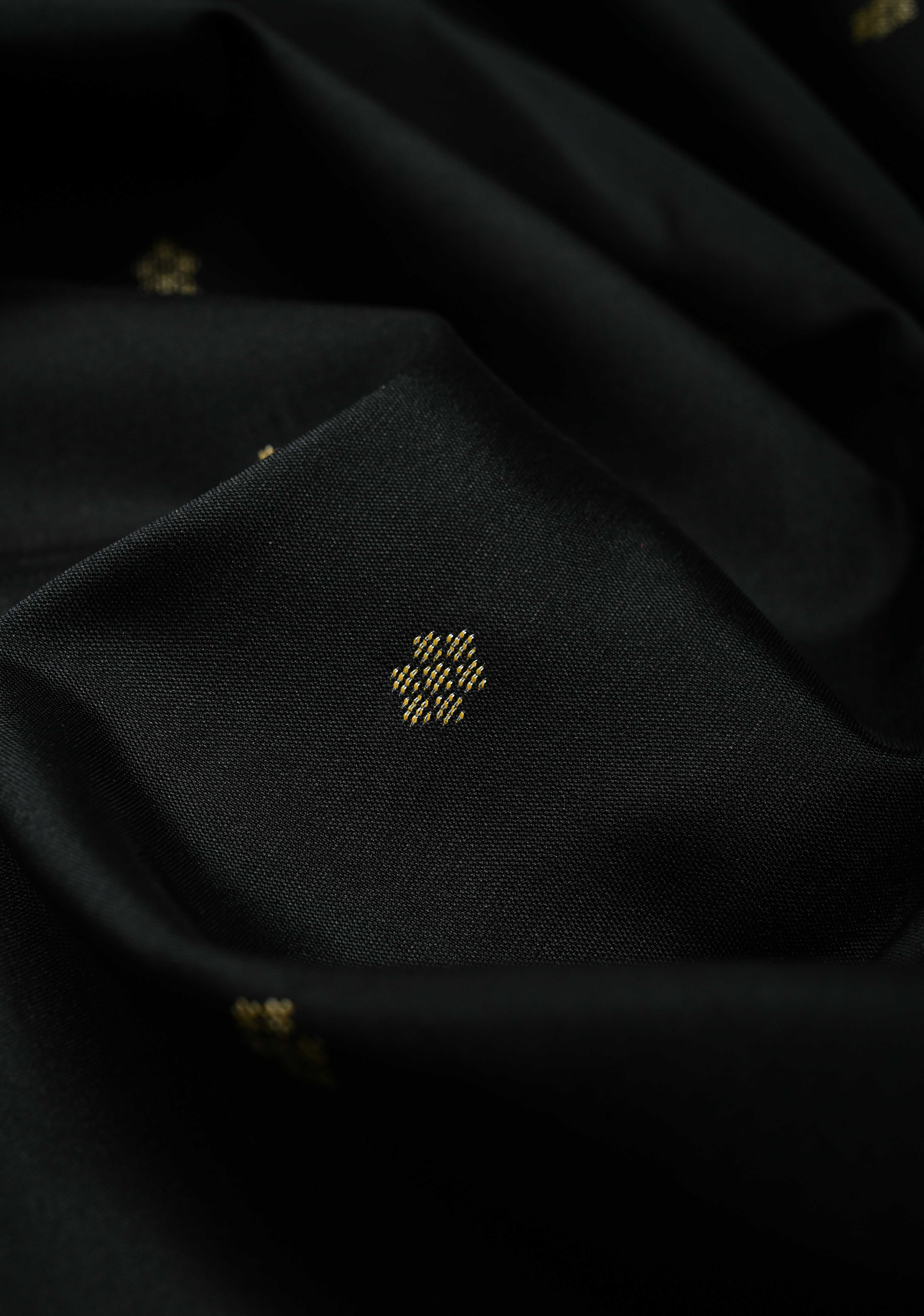 Black Semi Silk Saree with Zari Buttis and Floral Minimal Zari Border | SHOBITAM