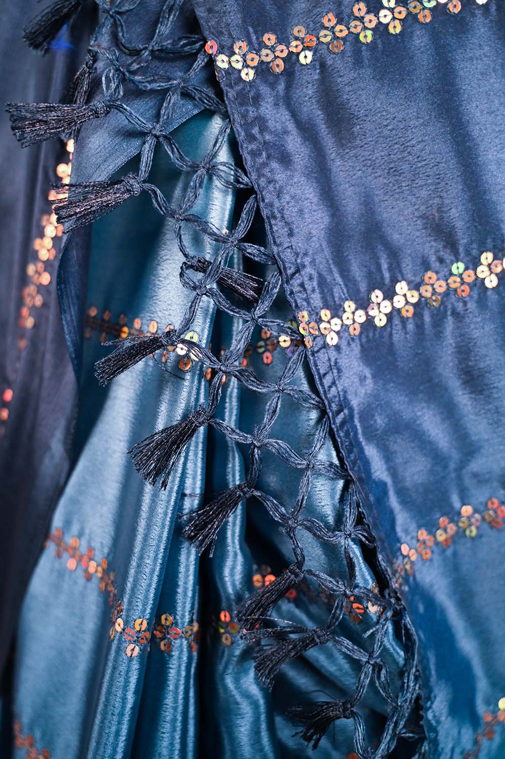 Ready To Wear Premium Soft Satin Silk Blue ombre With Sequin Embellished & Ornate palla Wrap in 1 minute saree - Isadora Life