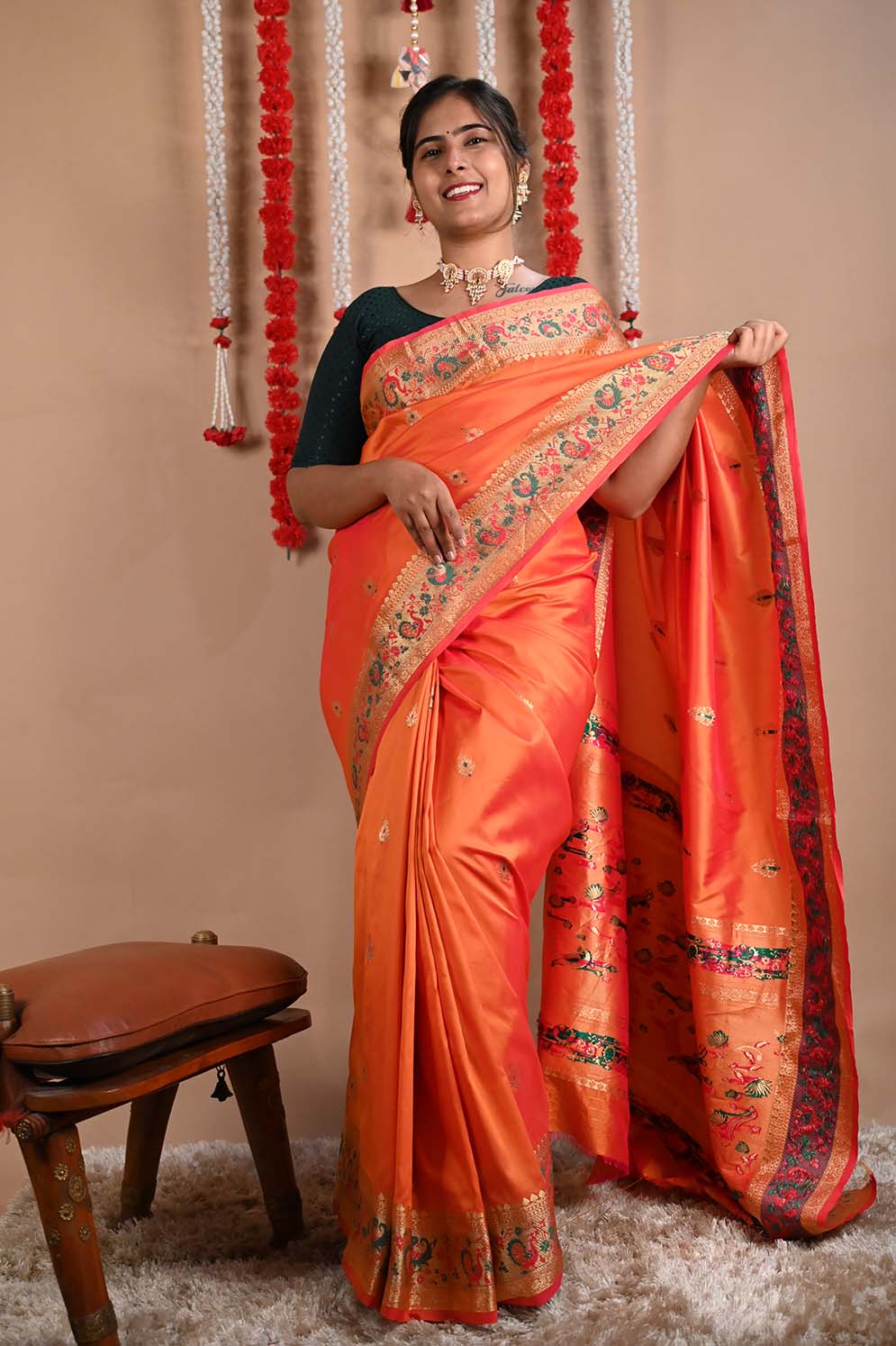 Ready to wear Paithani semi silk with ornate pallu prestitched saree - Isadora Life