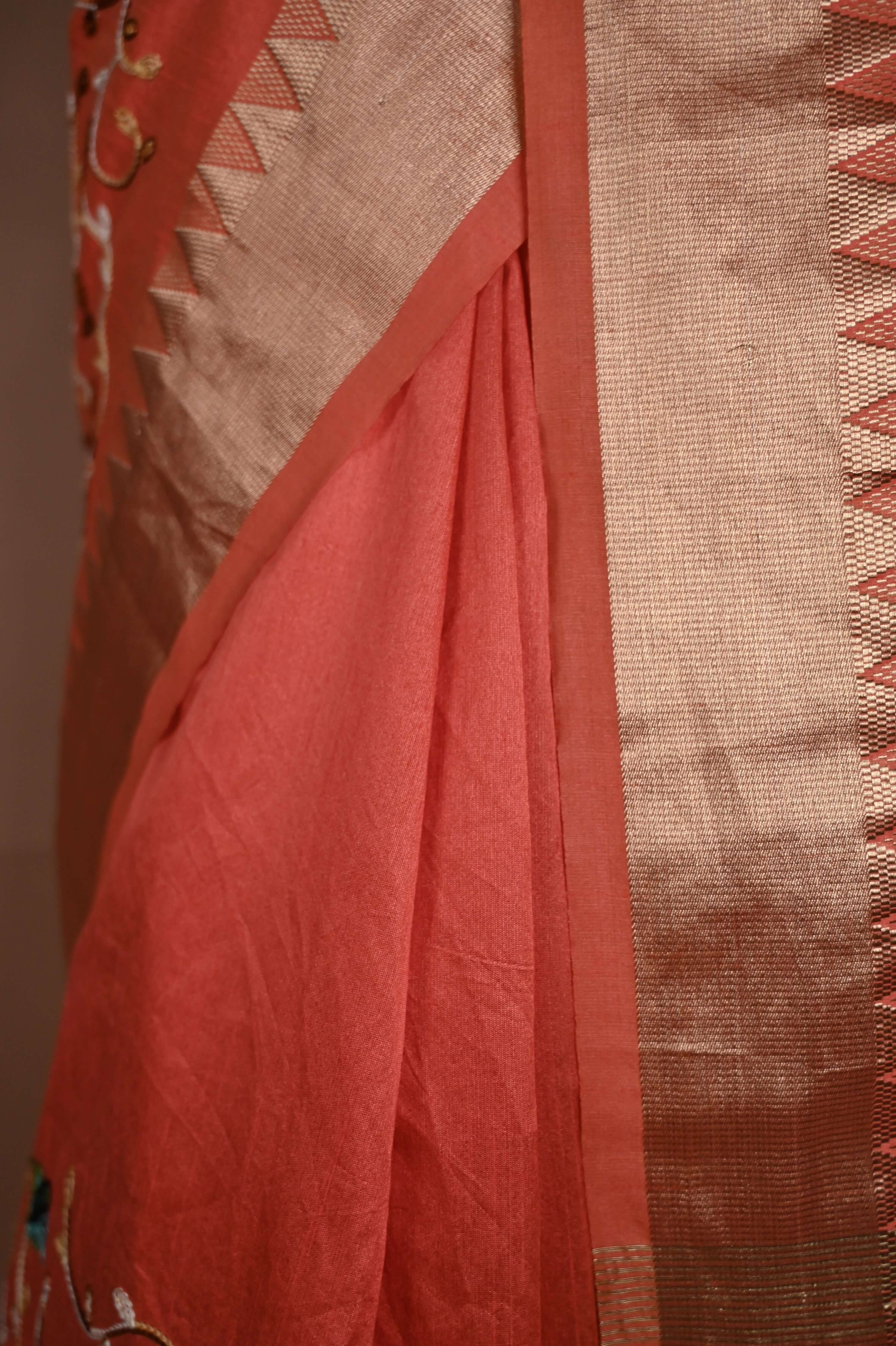 Ready To Wear Over all Thread Embroidered With Golden Temple Bordered Wrap in 1 minute saree - Isadora Life
