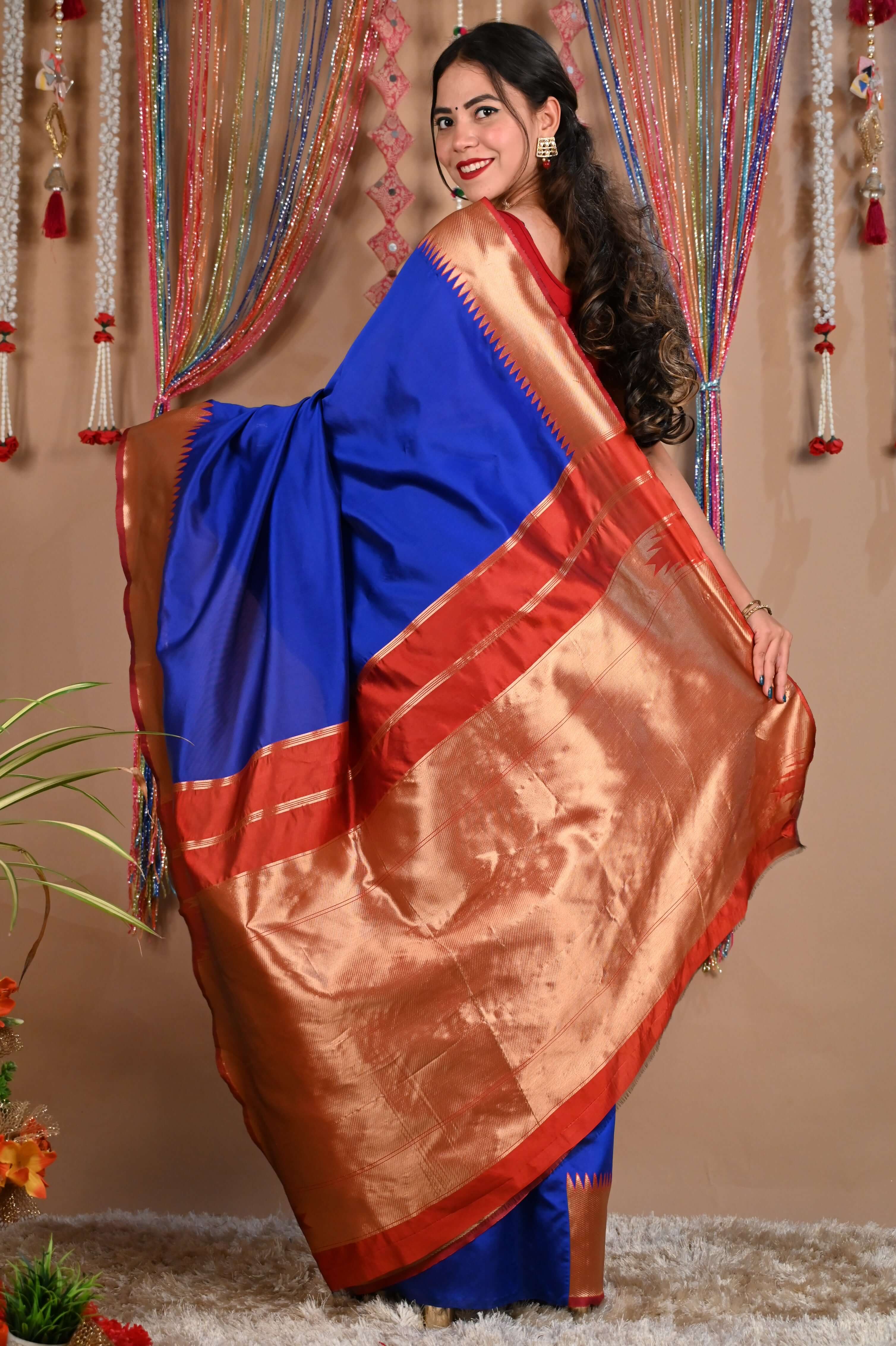 Ready To Wear Kanjivaram Lichi Silk With Jacquard Design Temple Border With Ornate Pallu Warp In One Minute Saree - Isadora Life