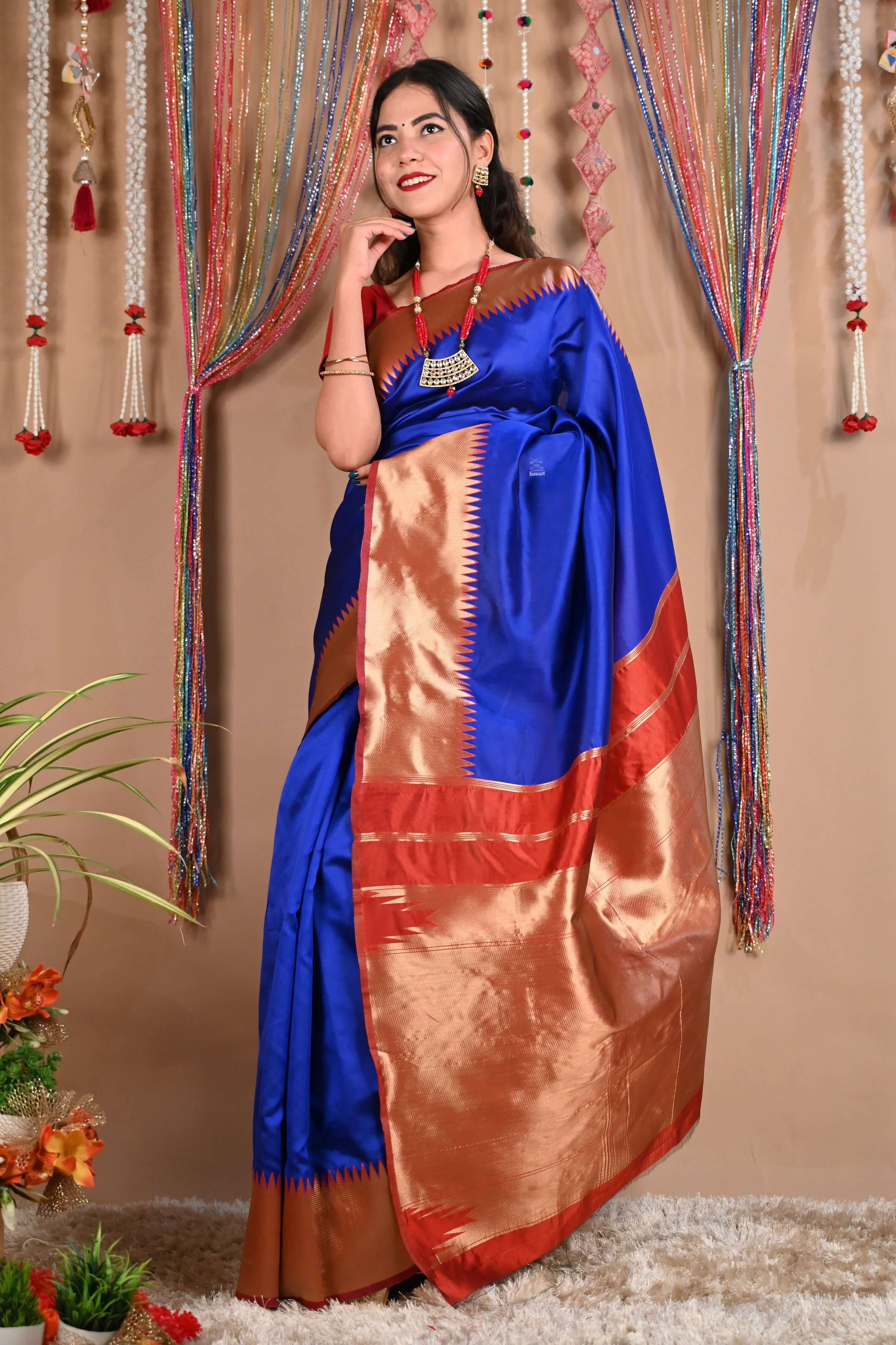 Ready To Wear Kanjivaram Lichi Silk With Jacquard Design Temple Border With Ornate Pallu Warp In One Minute Saree - Isadora Life