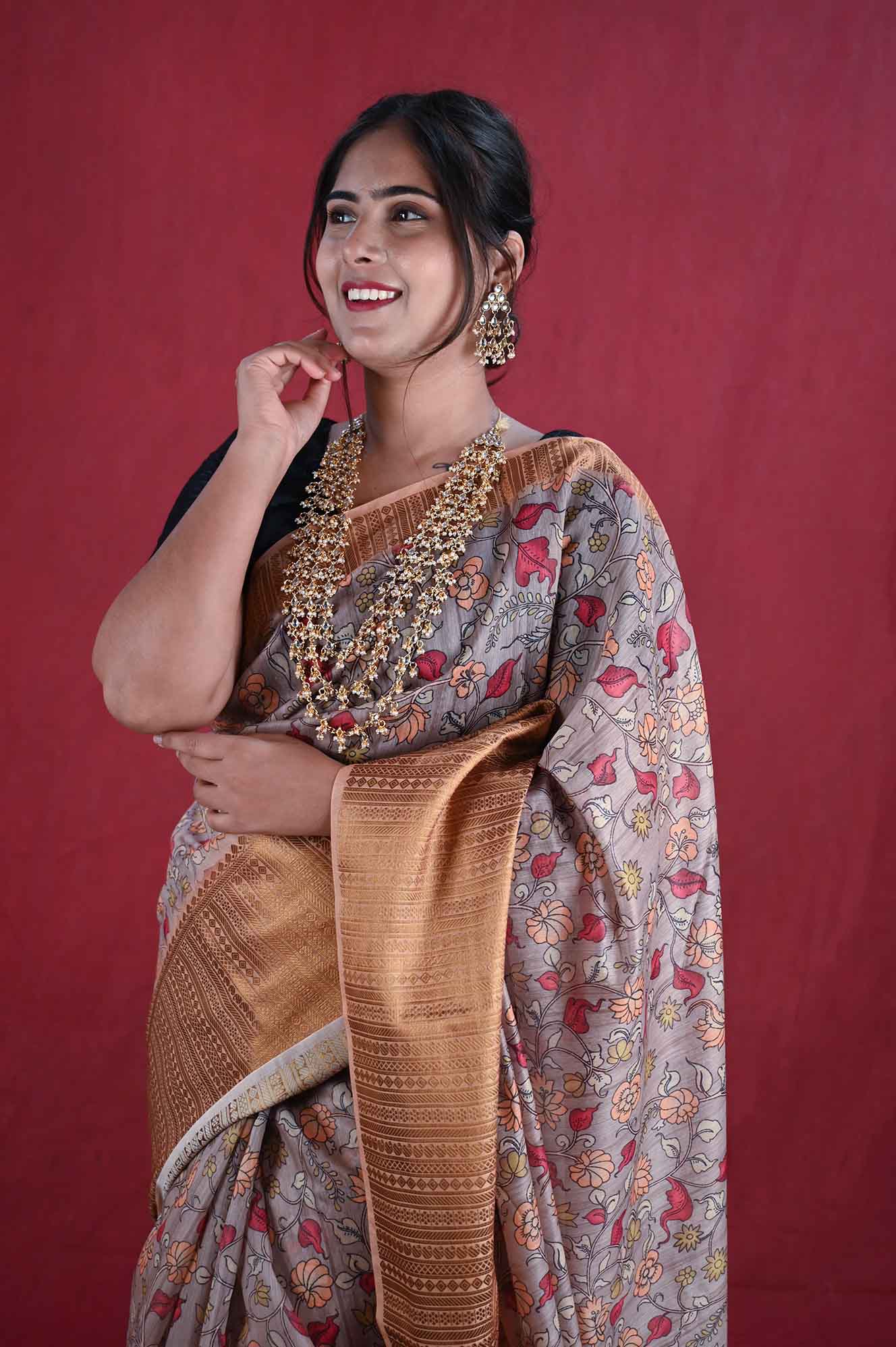 Ready to wear madhubani printed with zari woven border and pallu with Tassels Wrap in 1 minute saree - Isadora Life