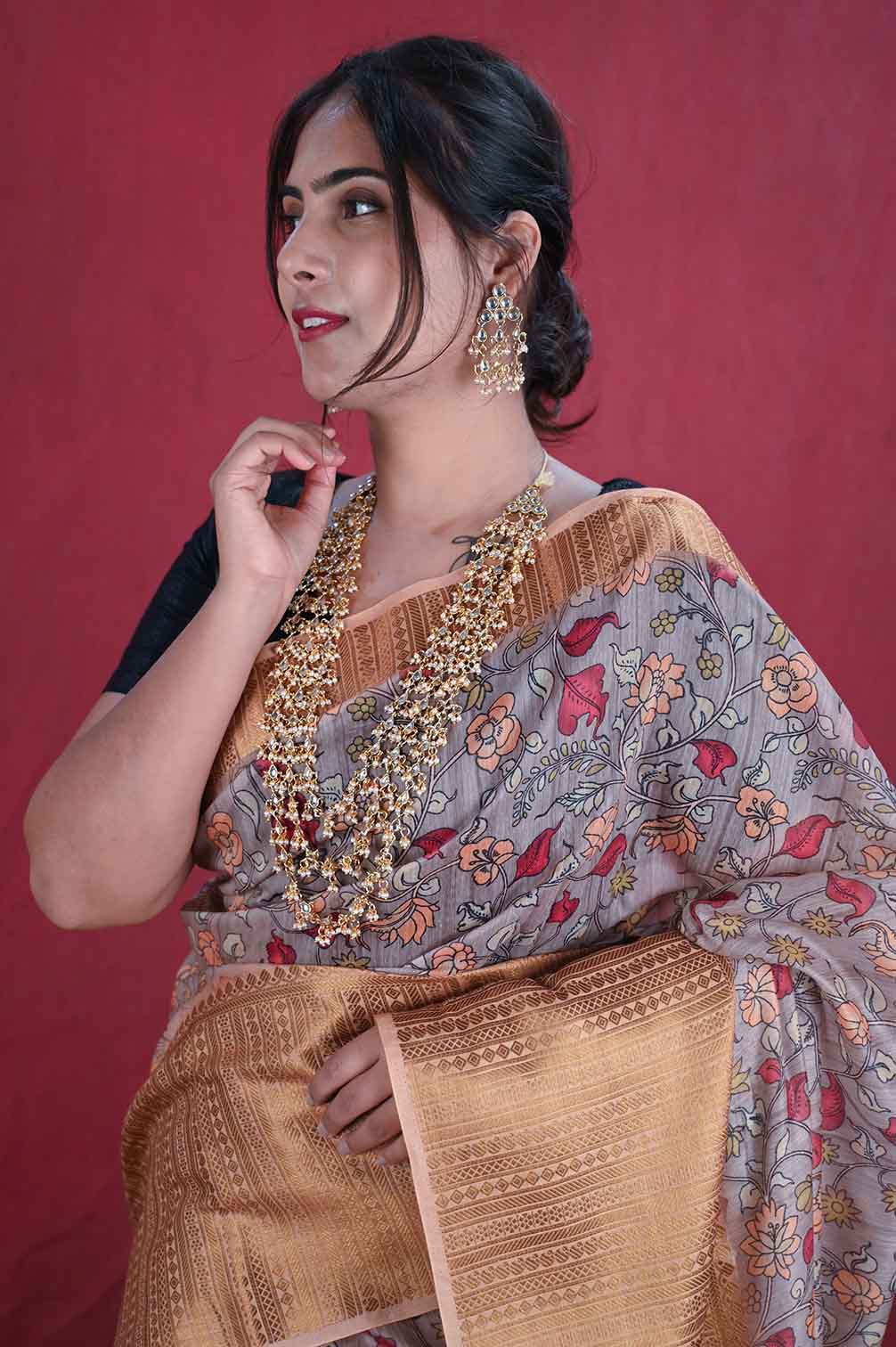 Ready to wear madhubani printed with zari woven border and pallu with Tassels Wrap in 1 minute saree - Isadora Life