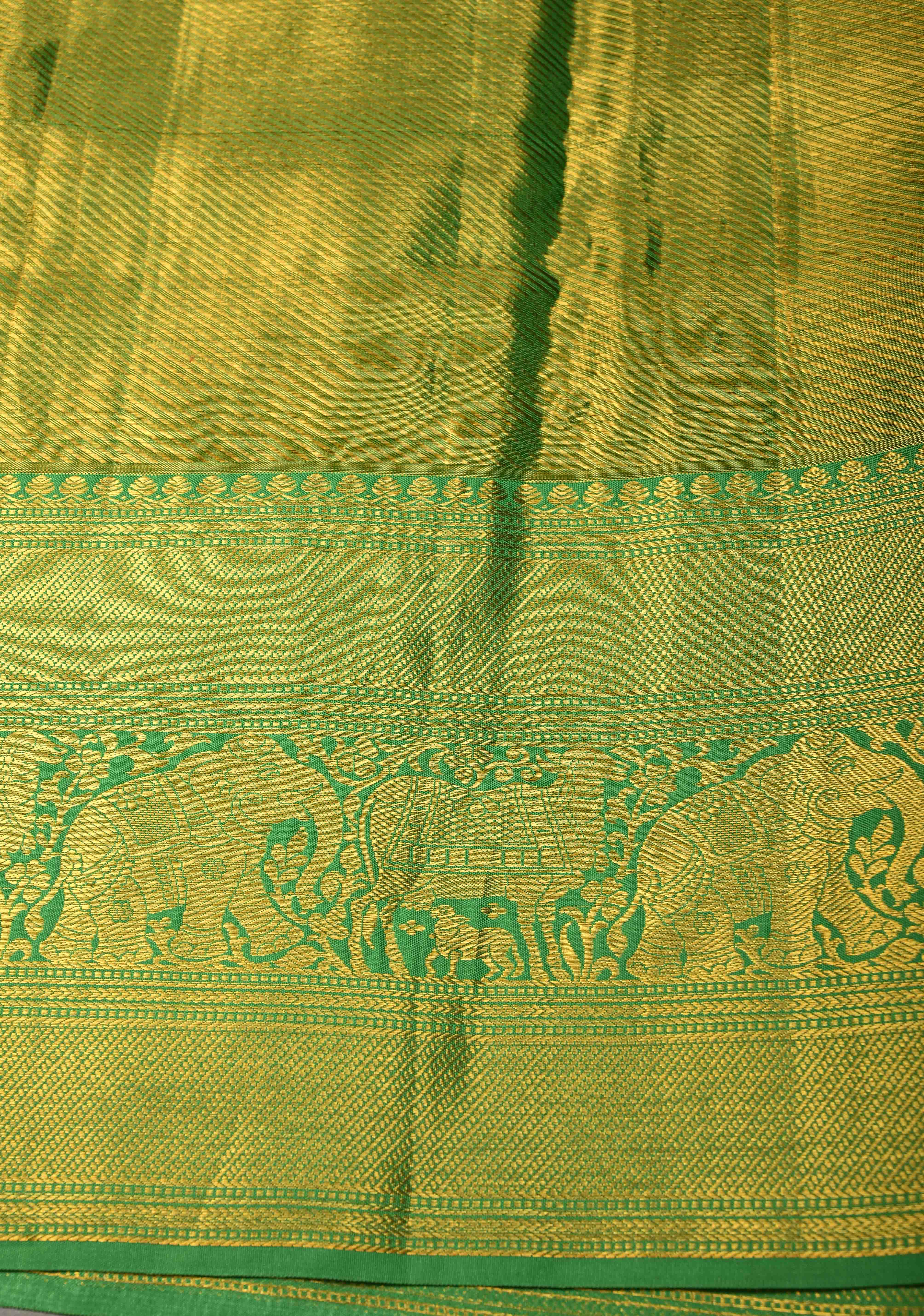 Peach Kanjivaram Tissue Semi Silk Saree with Meenakari Floral Brocade Jaal and Contrast Zari Border | Shobitam