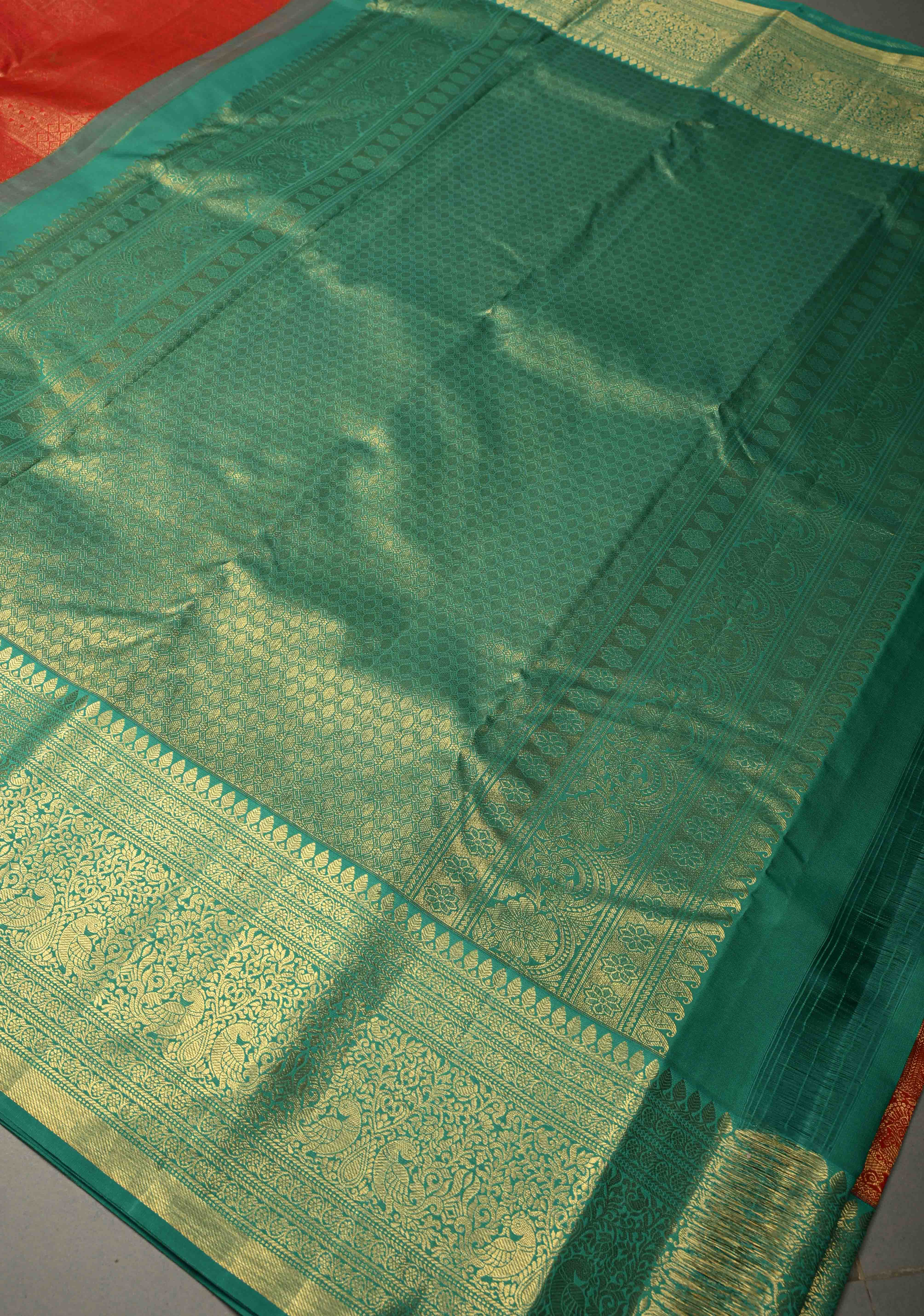 Blood Red Kanjivaram Semi Silk Saree with Zari Brocade and Contrast Zari Border | Shobitam