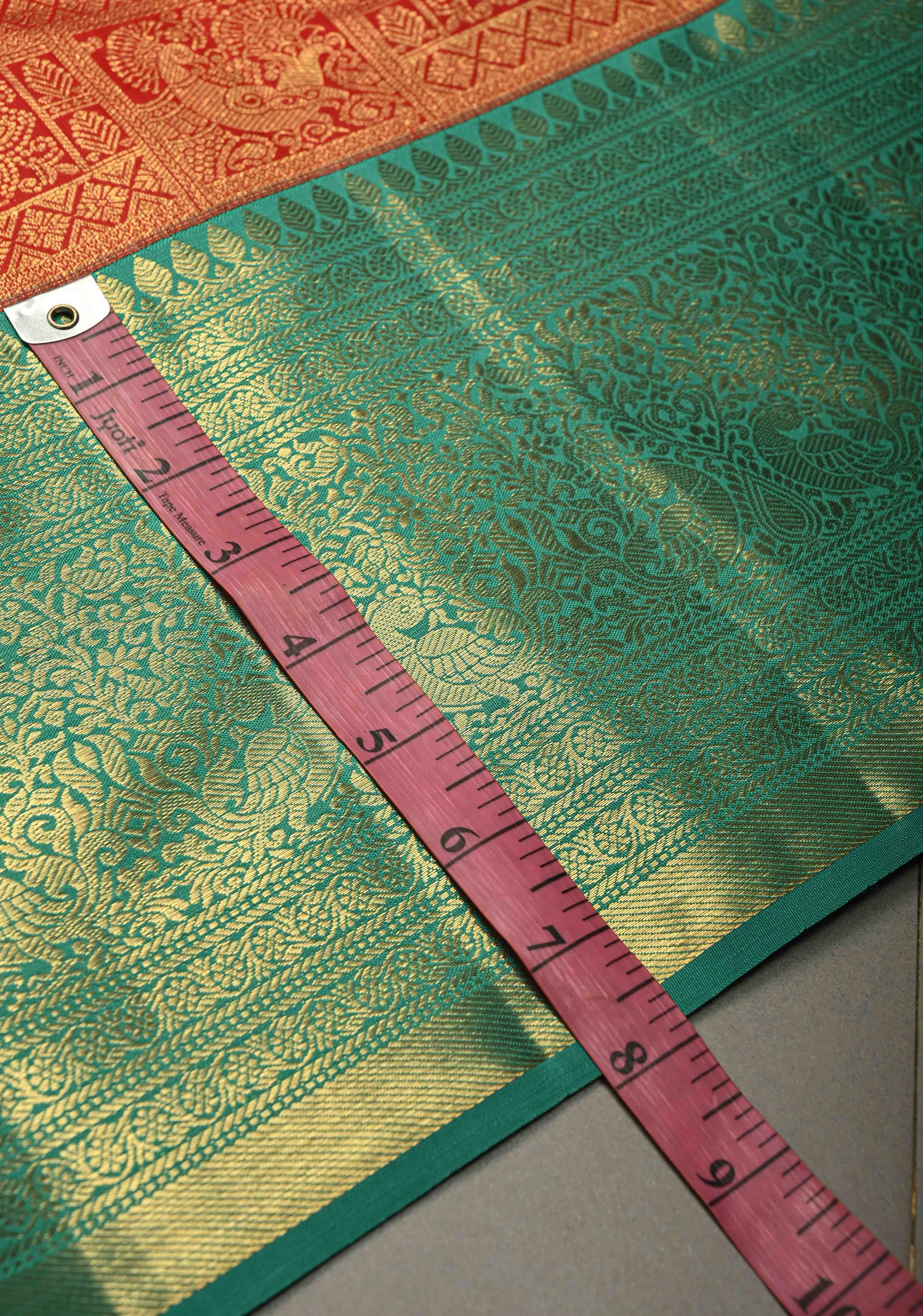 Blood Red Kanjivaram Semi Silk Saree with Zari Brocade and Contrast Zari Border | Shobitam