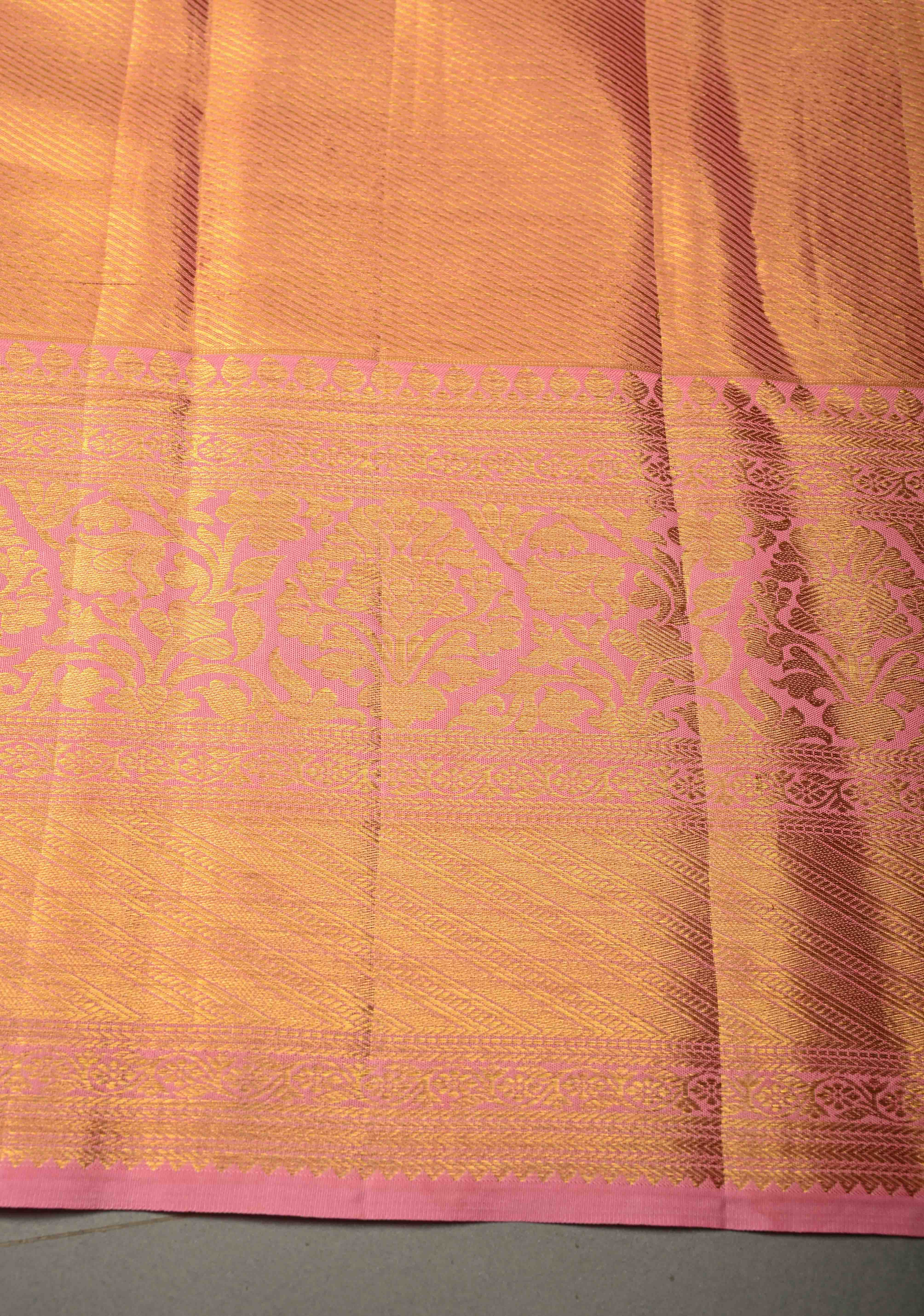 Light Blue Kanjivaram Tissue Semi Silk Saree with Meenakari Floral Brocade Jaal and Contrast Zari Border | Shobitam