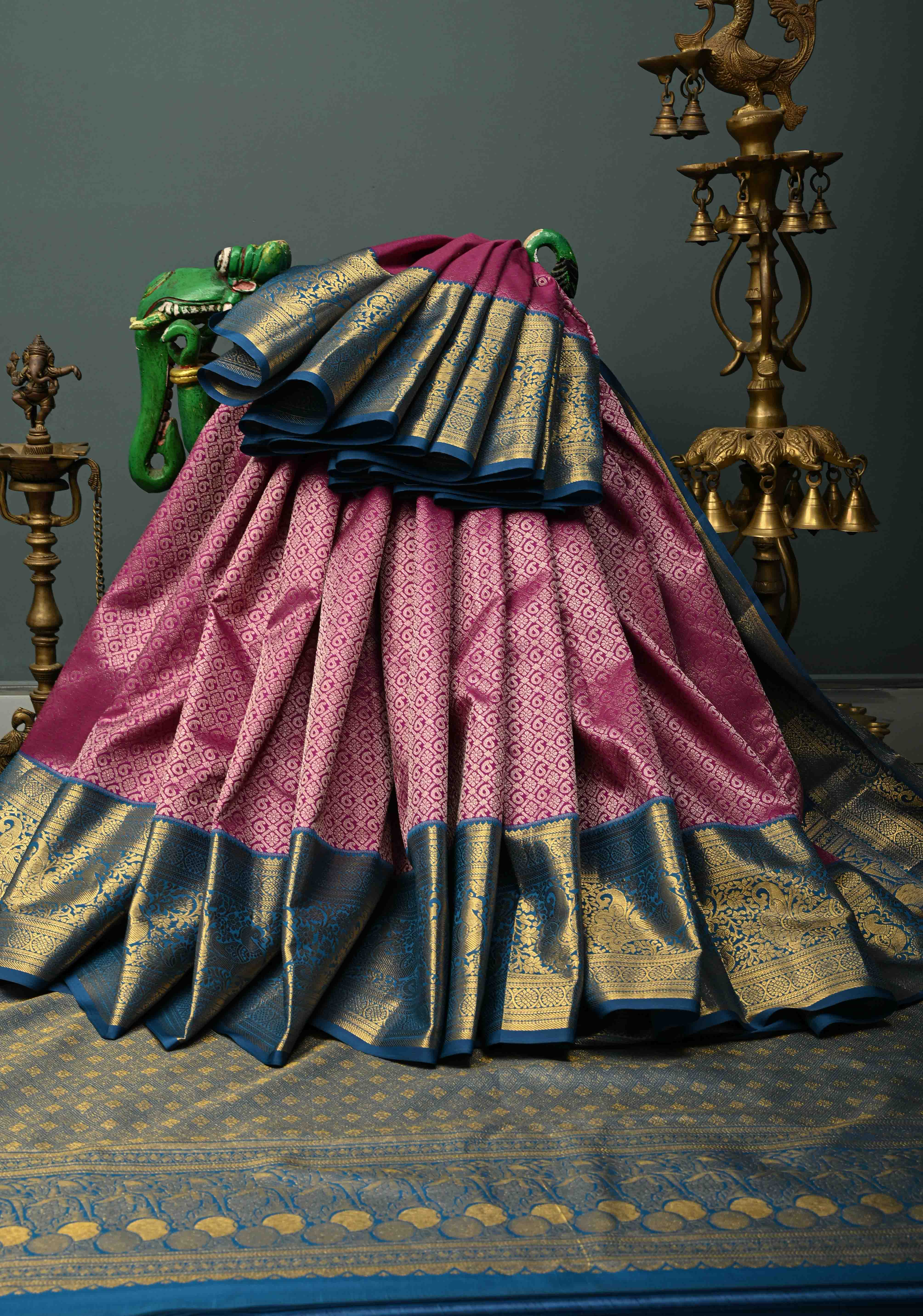 Vadamalli Kanjivaram Semi Silk Saree with Zari Brocade and Contrast Zari Border | Shobitam