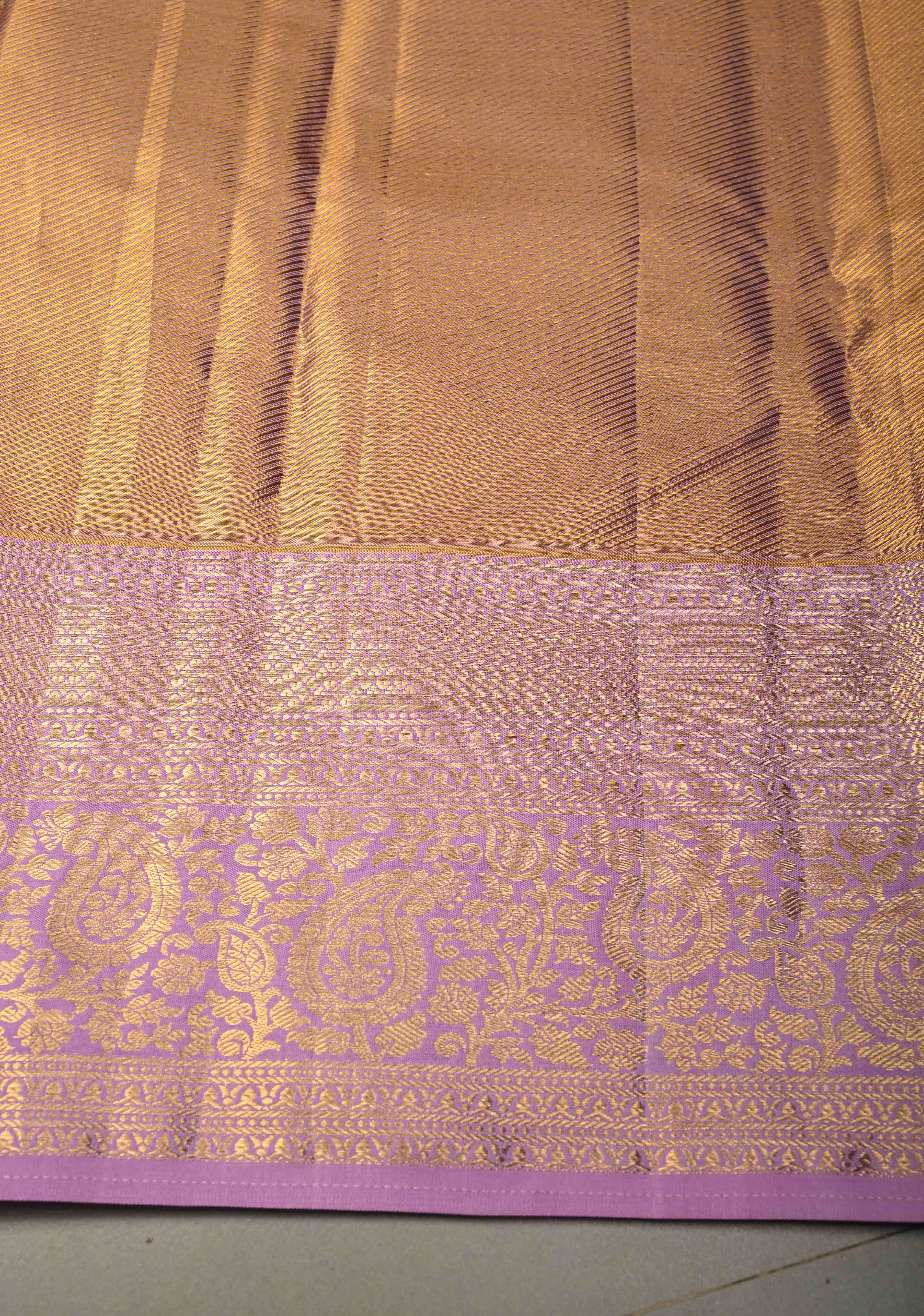 Orange Kanjivaram Tissue Semi Silk Saree with Meenakari Floral Brocade Jaal and Contrast Zari Border | Shobitam