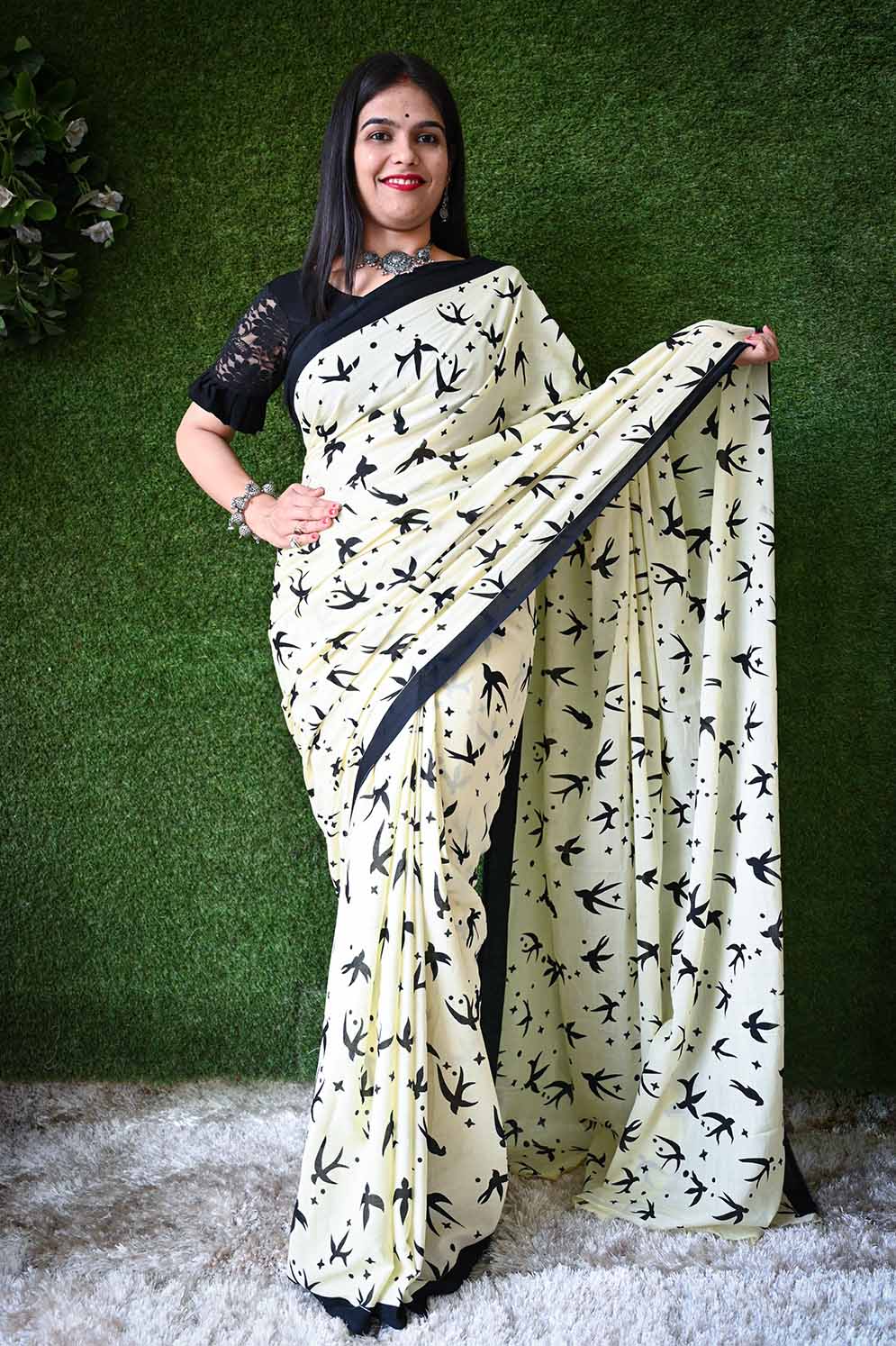 Ready to wear overall Printed one minute ready made saree and readymade blouse - Isadora Life