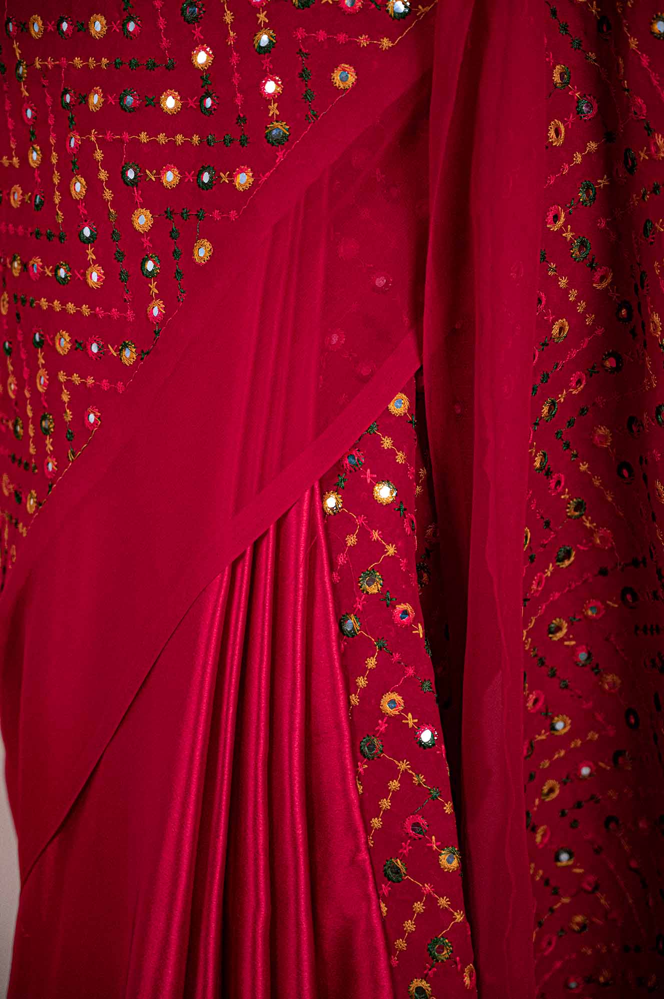 Designer embroidered Mirror Work Half and Half readymade one minute saree - Isadora Life