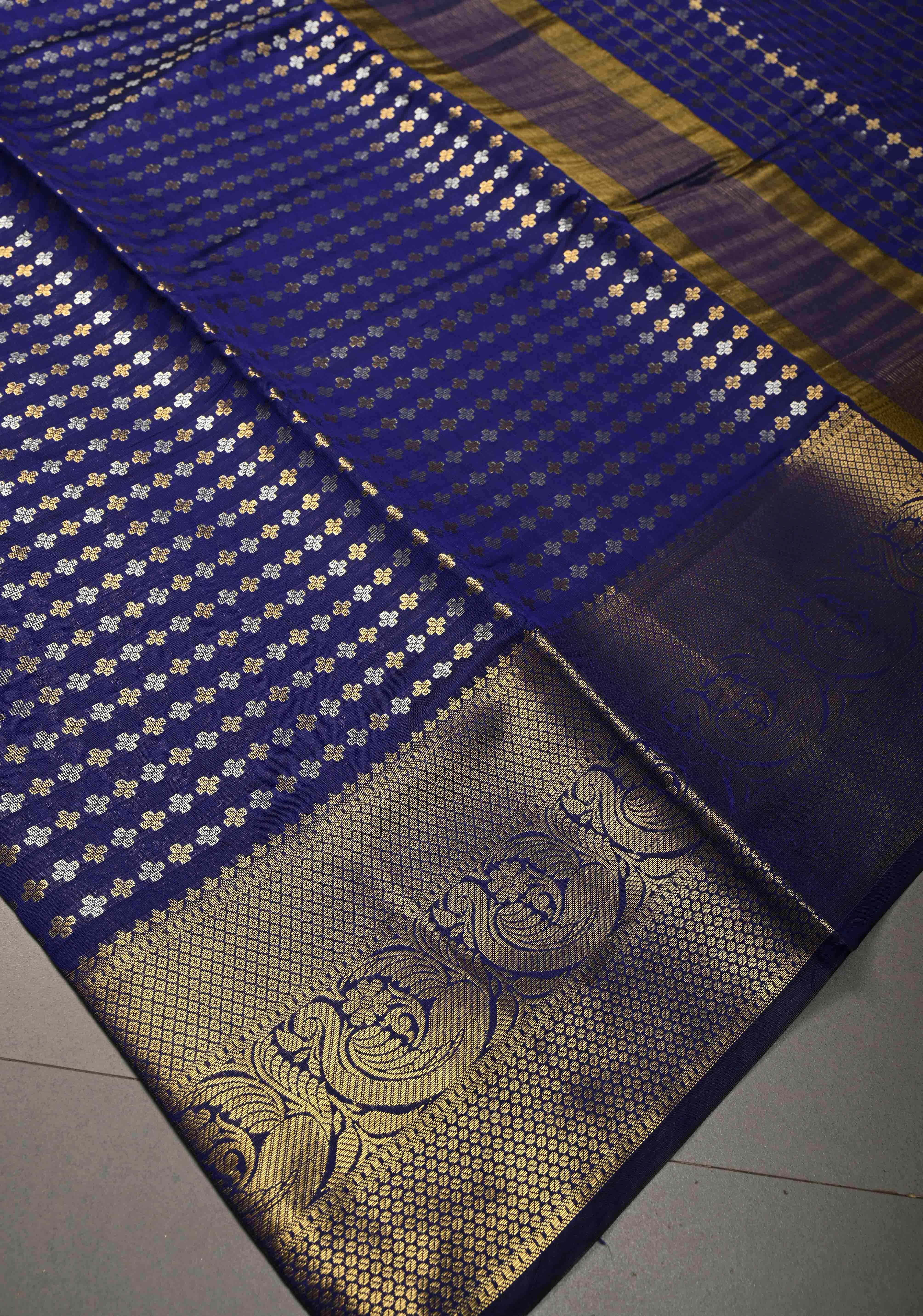 Deep Purple Semi Silk Saree with Sona Rupa Zari Buttis Brocade and Zari Border