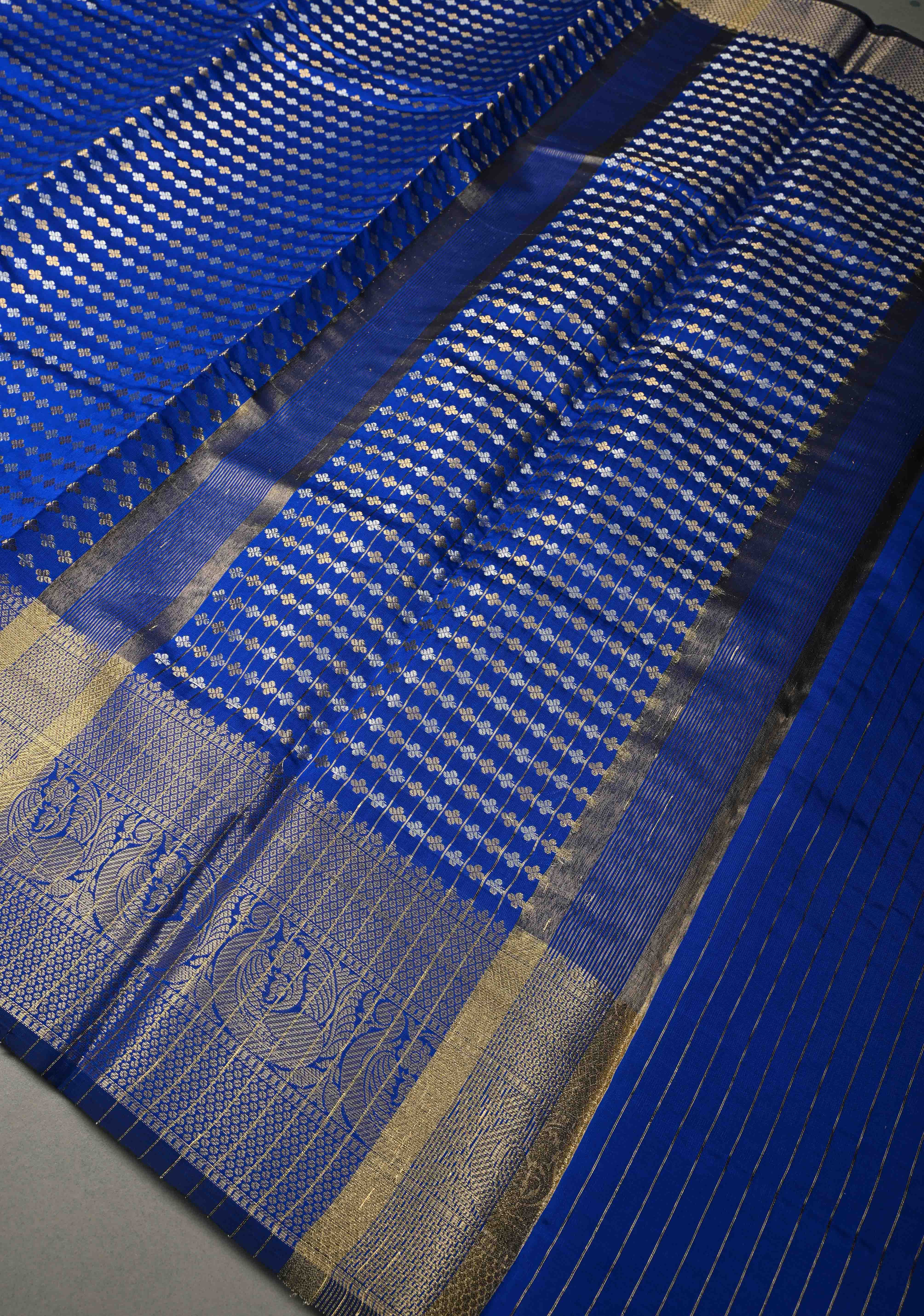 Ink blue Semi Silk Saree with Sona Rupa Zari Buttis Brocade and Zari Border