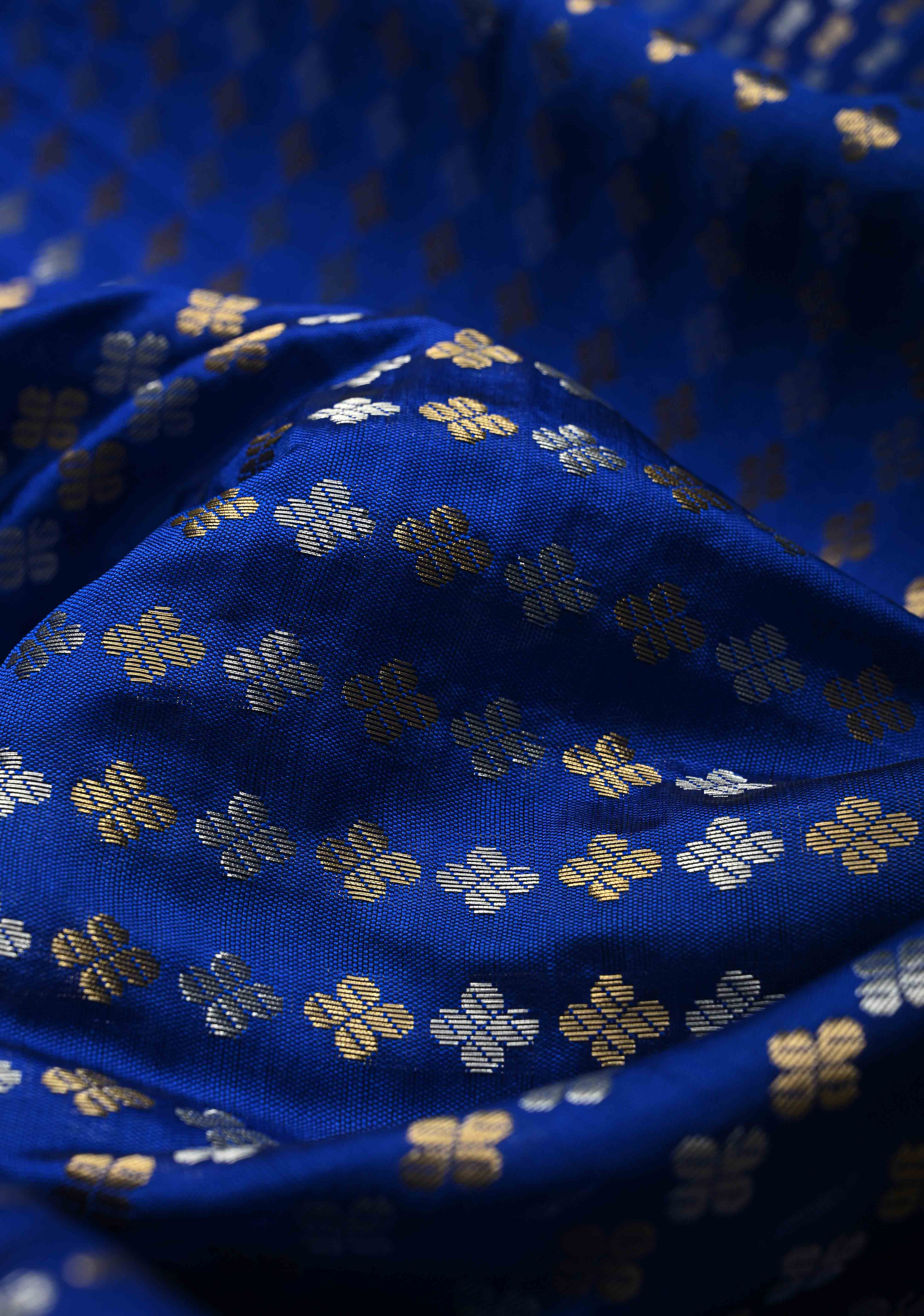 Ink blue Semi Silk Saree with Sona Rupa Zari Buttis Brocade and Zari Border