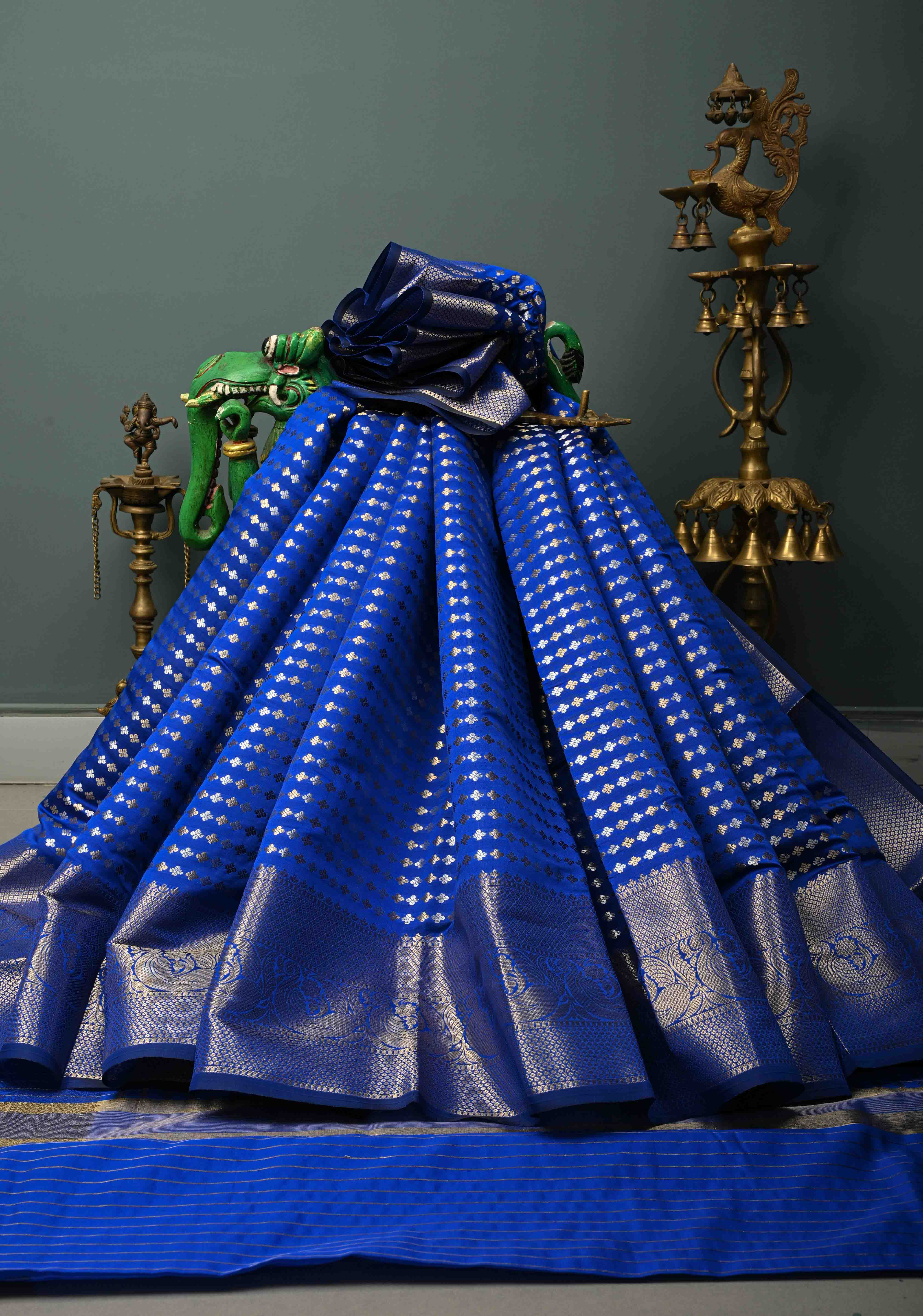 Ink blue Semi Silk Saree with Sona Rupa Zari Buttis Brocade and Zari Border