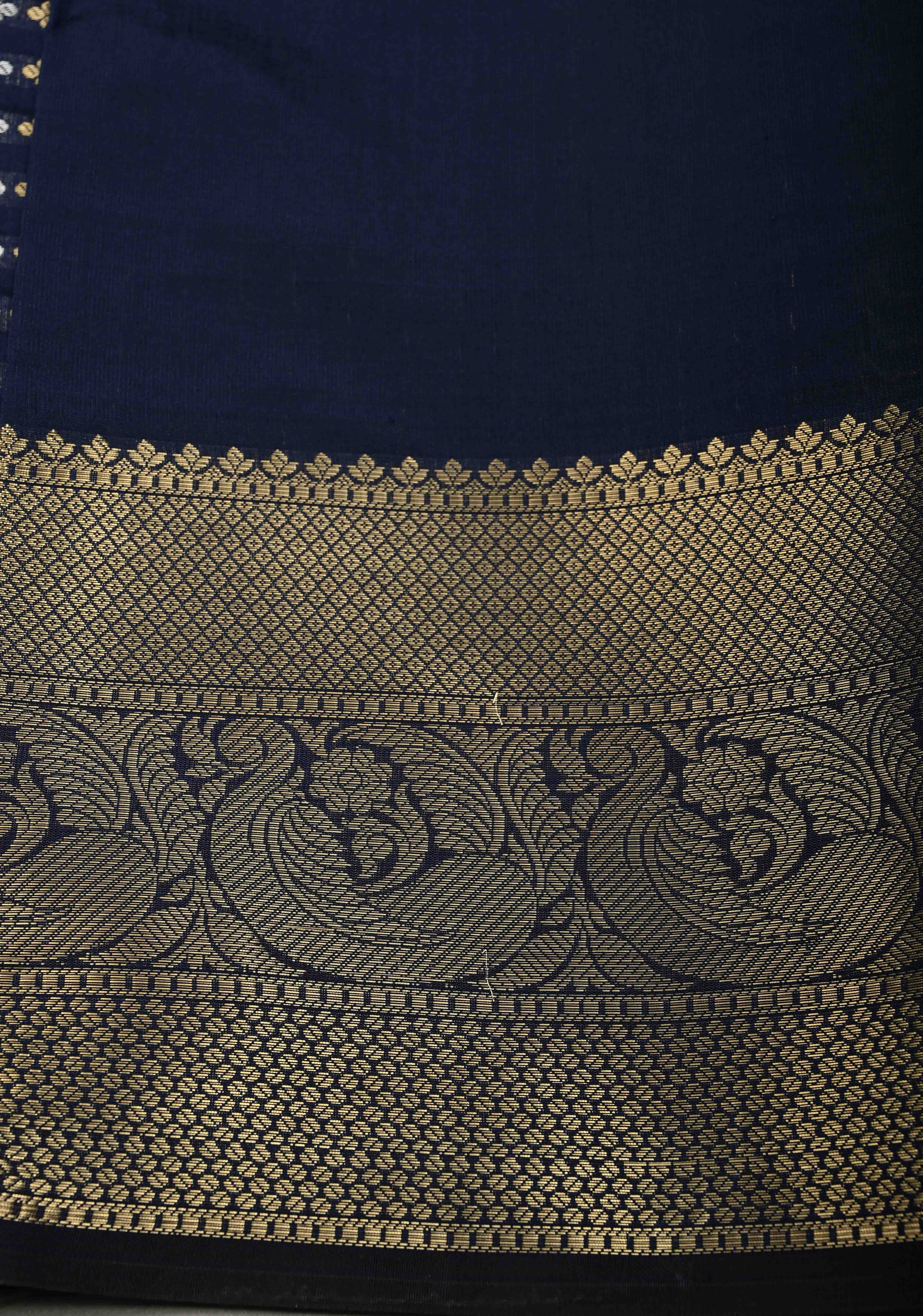 Navy Blue Semi Silk Saree with Sona Rupa Zari Buttis Brocade and Zari Border | Shobitam