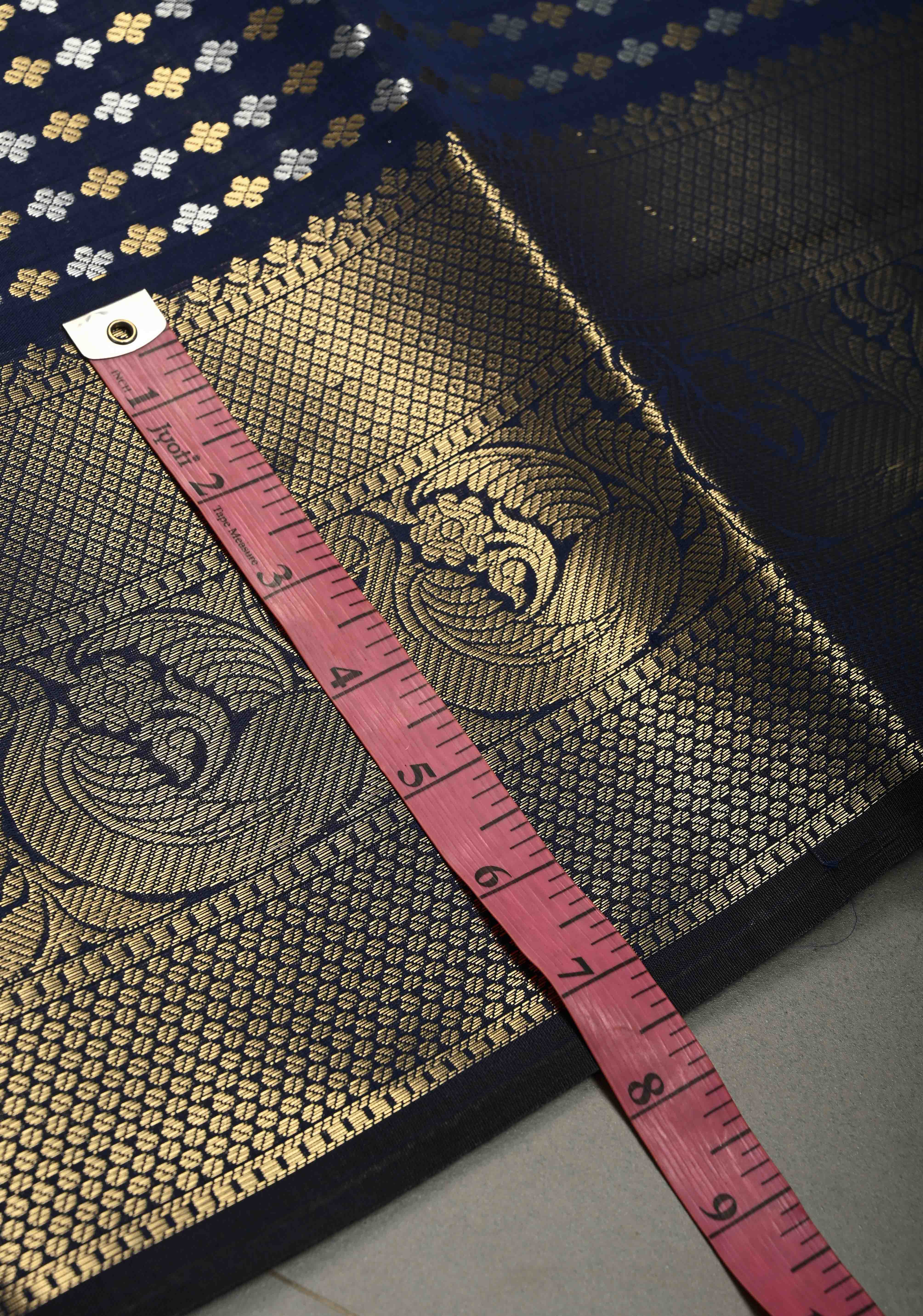 Navy Blue Semi Silk Saree with Sona Rupa Zari Buttis Brocade and Zari Border | Shobitam