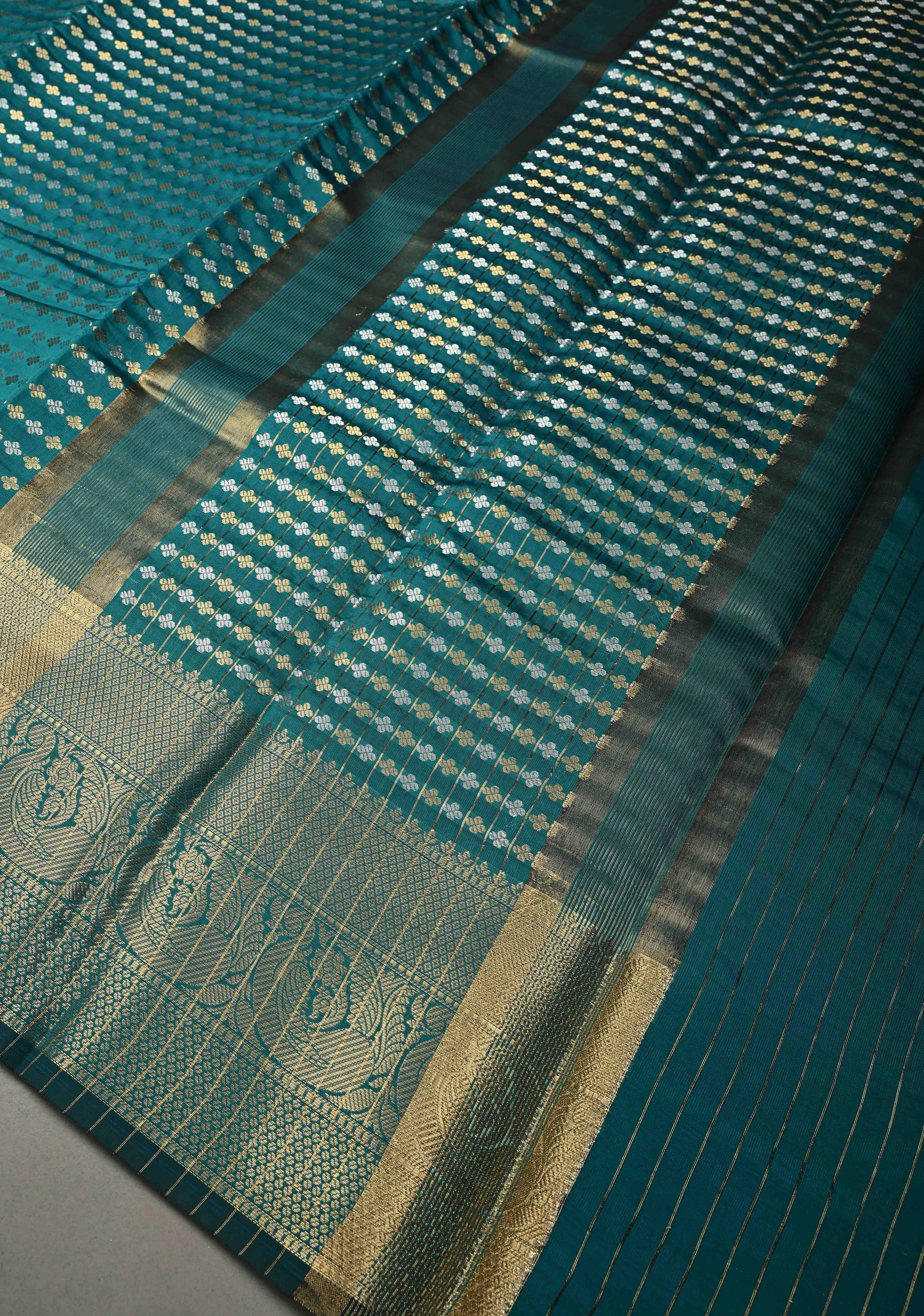 Rama Green Semi Silk Saree with Sona Rupa Zari Buttis Brocade and Zari Border