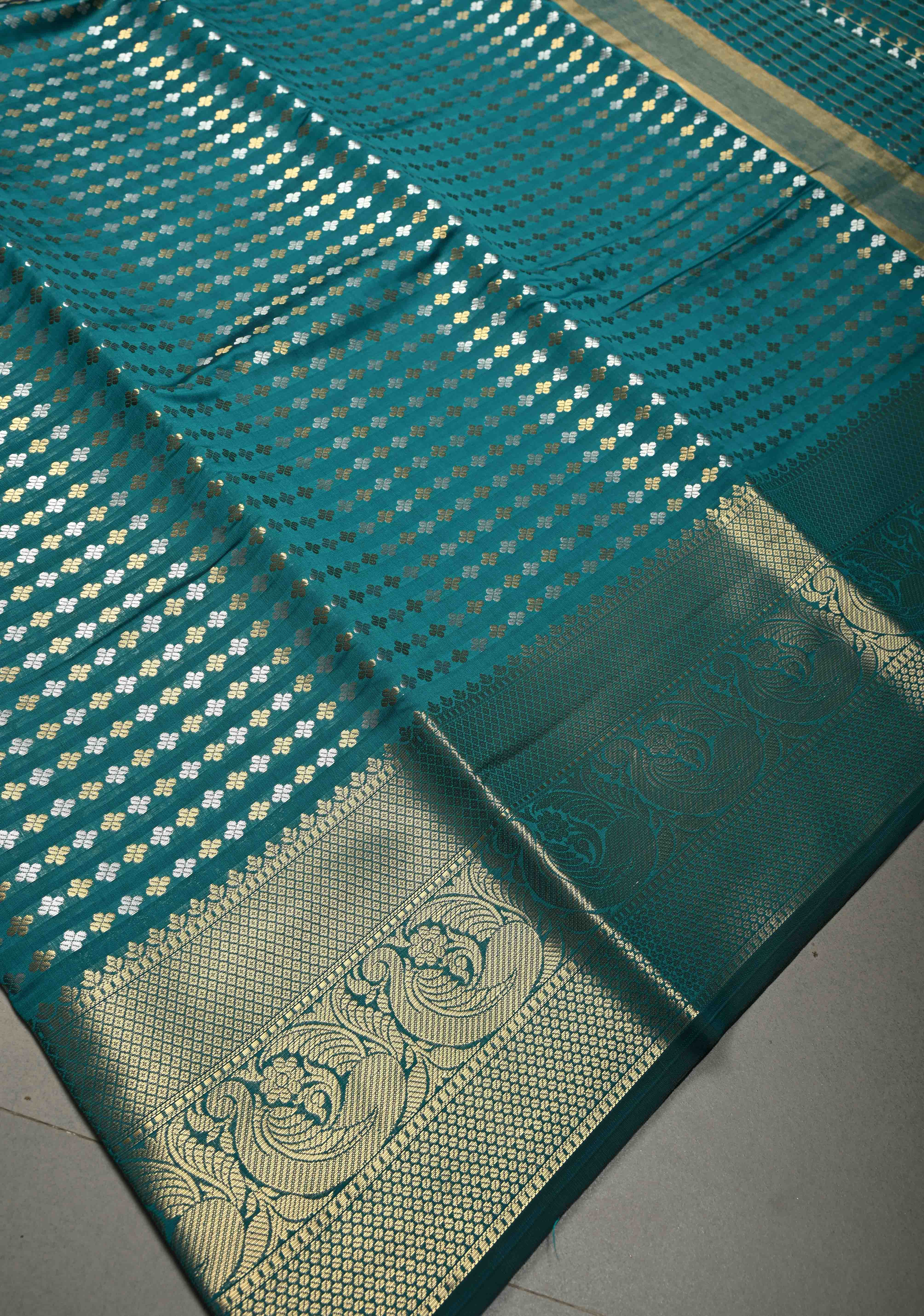 Rama Green Semi Silk Saree with Sona Rupa Zari Buttis Brocade and Zari Border