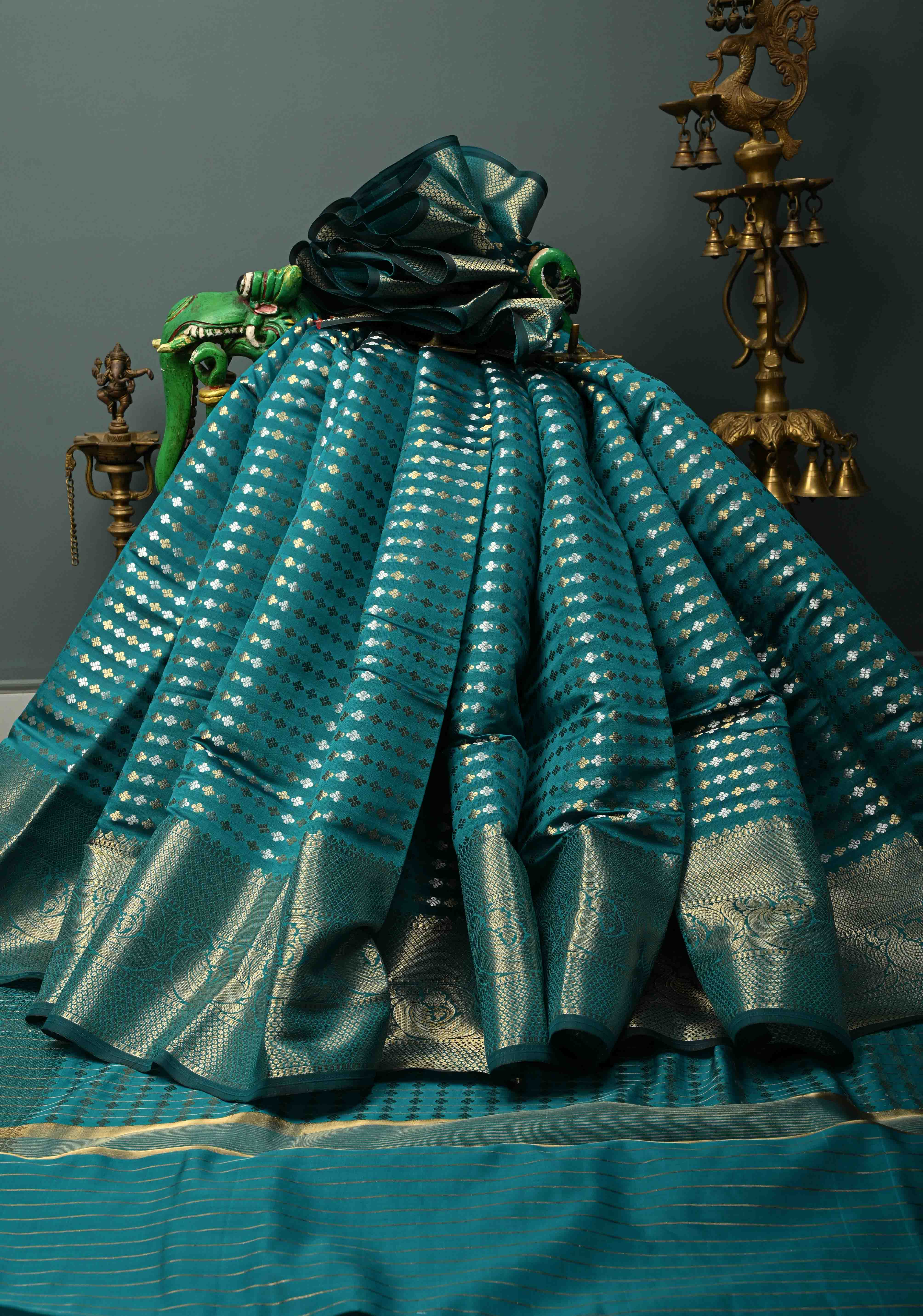 Rama Green Semi Silk Saree with Sona Rupa Zari Buttis Brocade and Zari Border