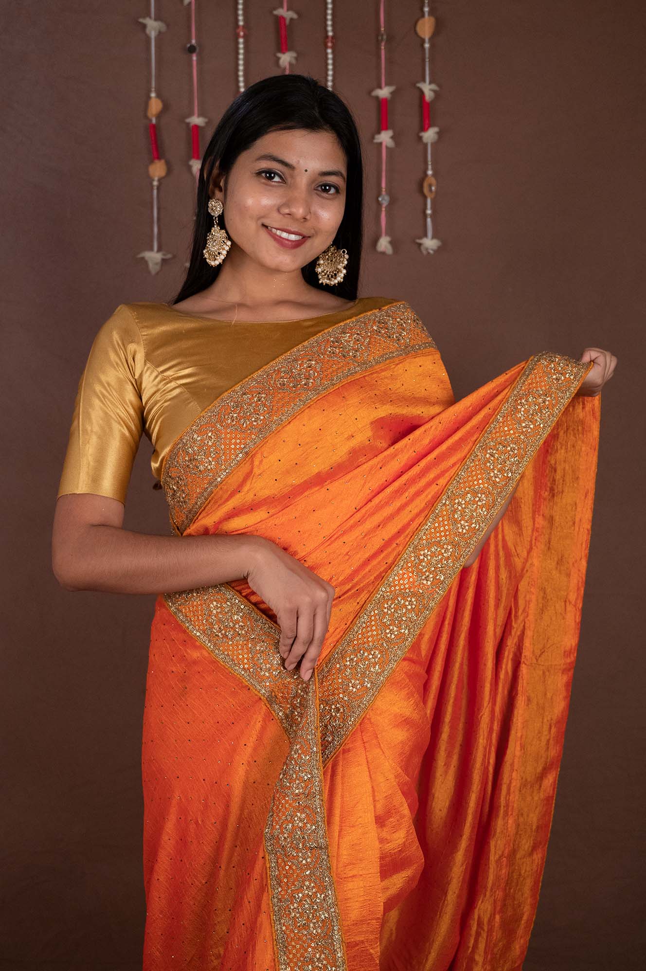 Ready-to-Wear 1-Minute Pocket Linen Saree with Printed Zari Stripe Border