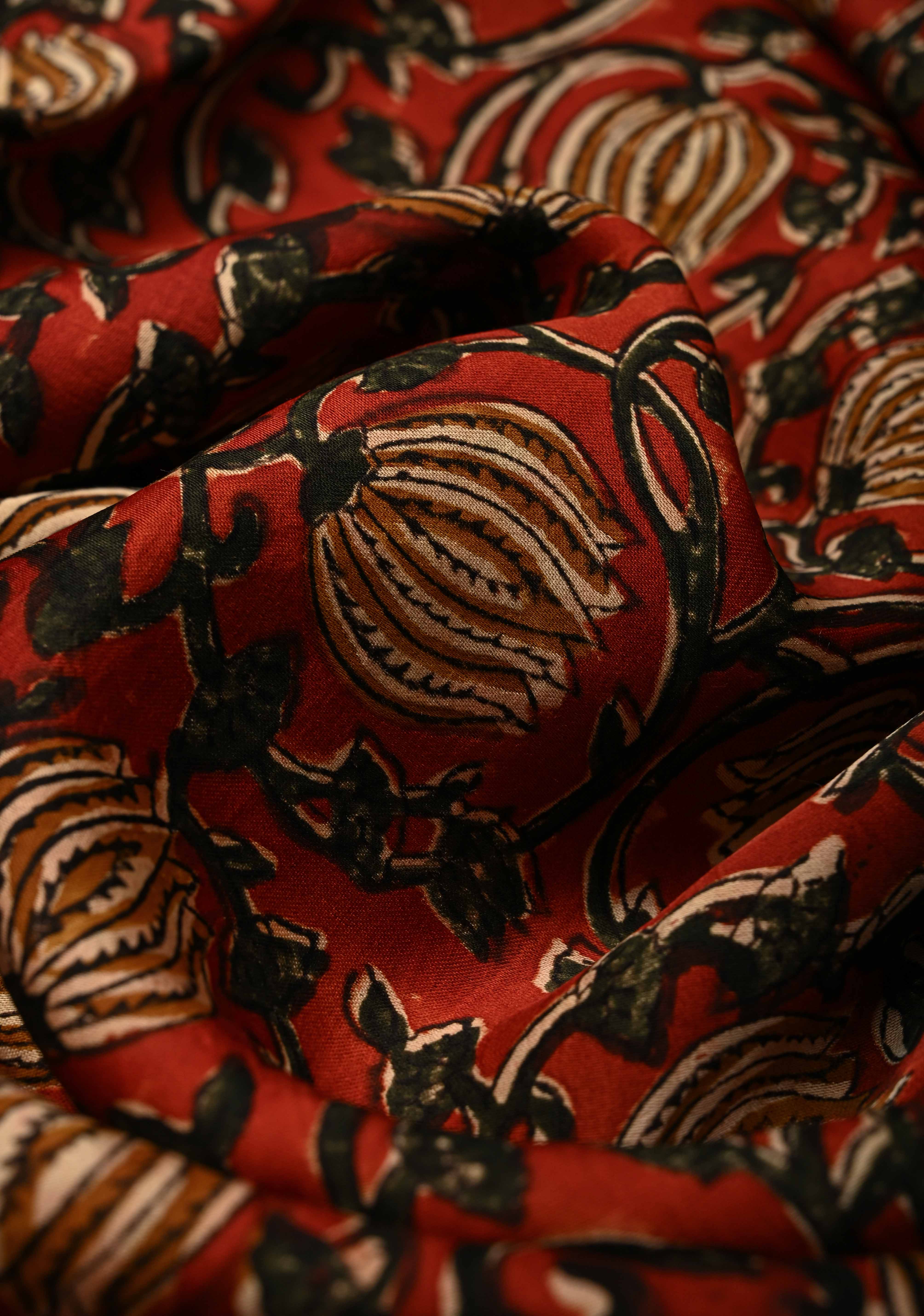 Maroon Modal Silk Saree with Sanganeri Block Print | Shobitam