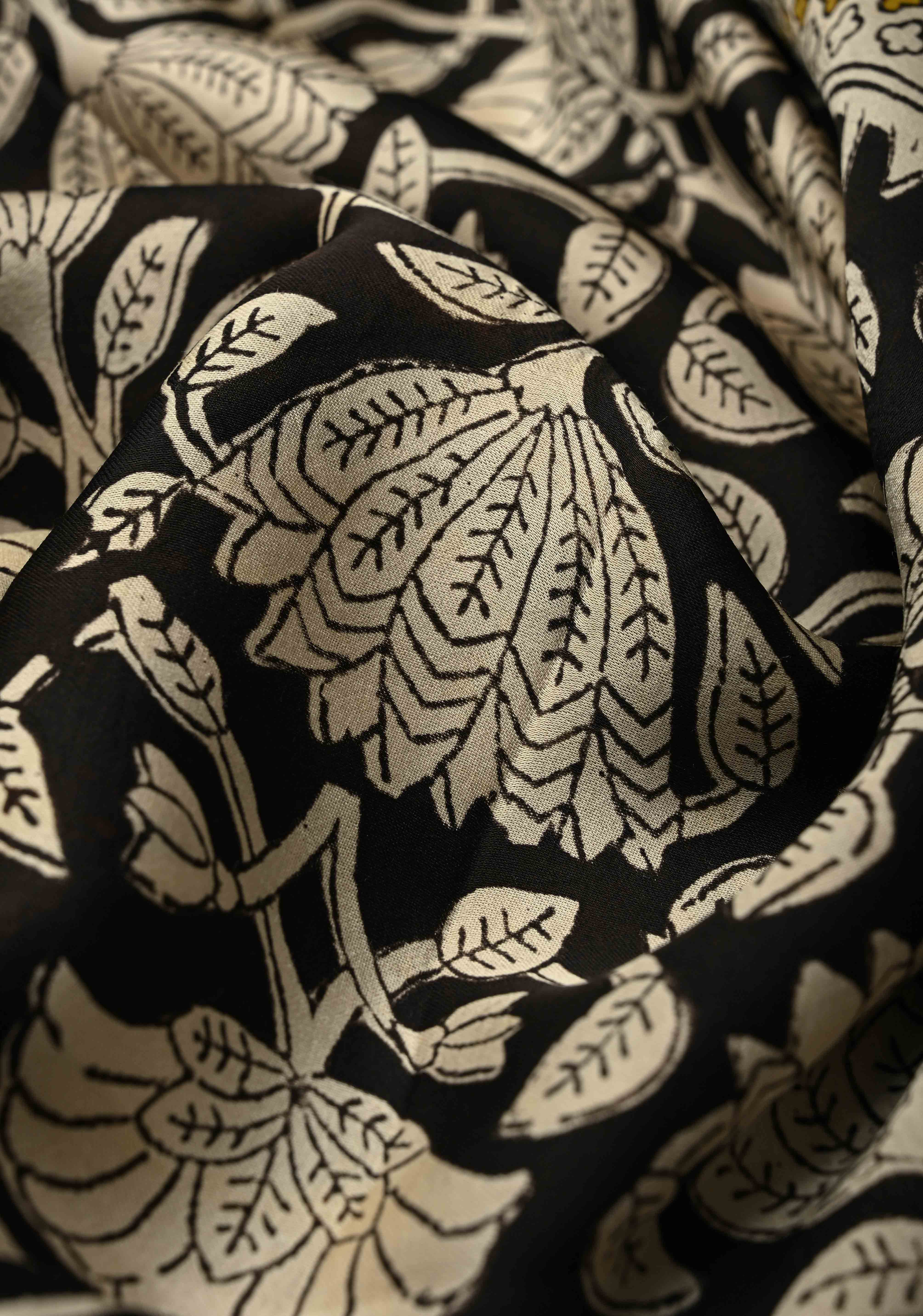 Black Modal Silk Saree with Sanganeri Block Print | Shobitam