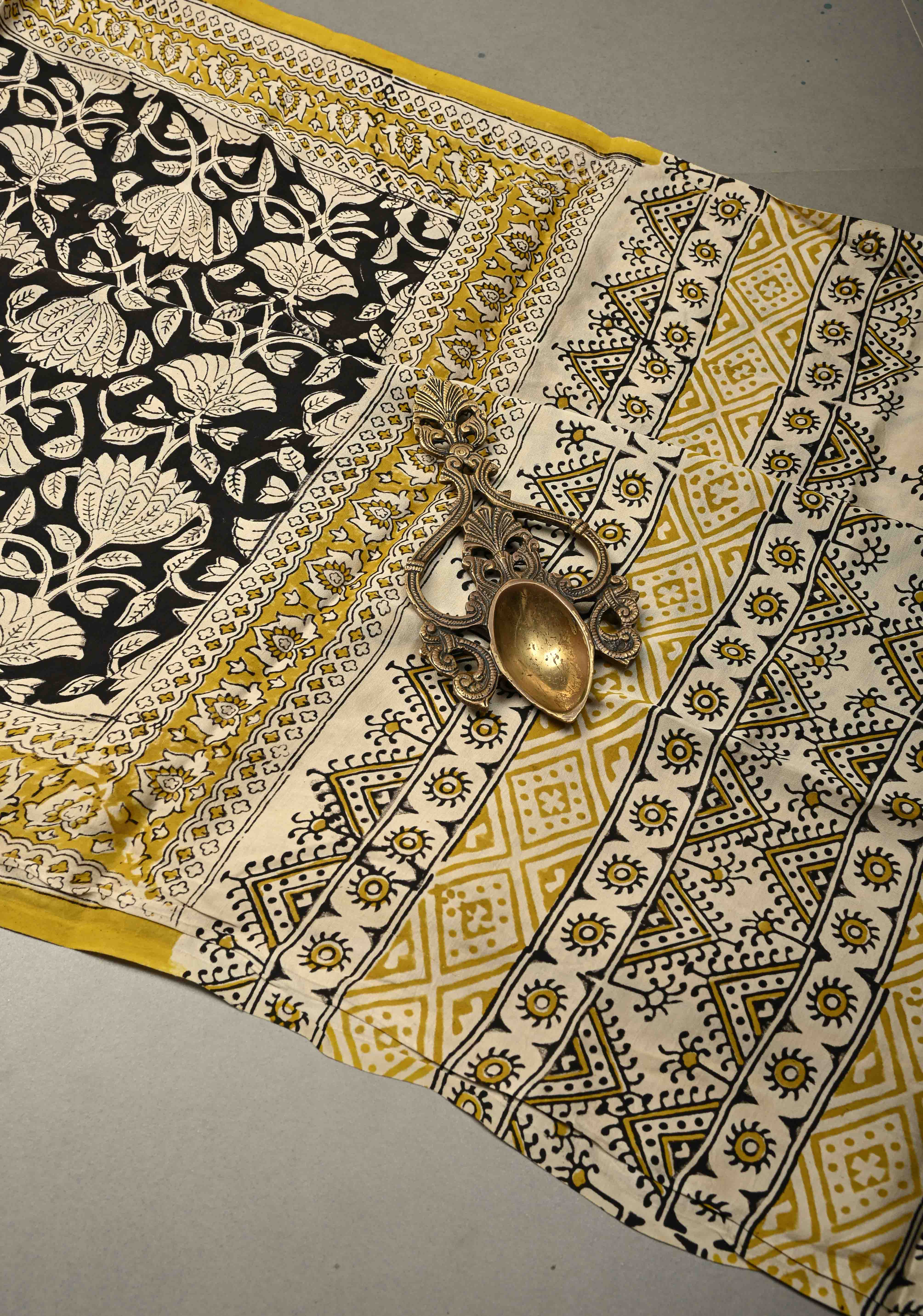 Black Modal Silk Saree with Sanganeri Block Print | Shobitam
