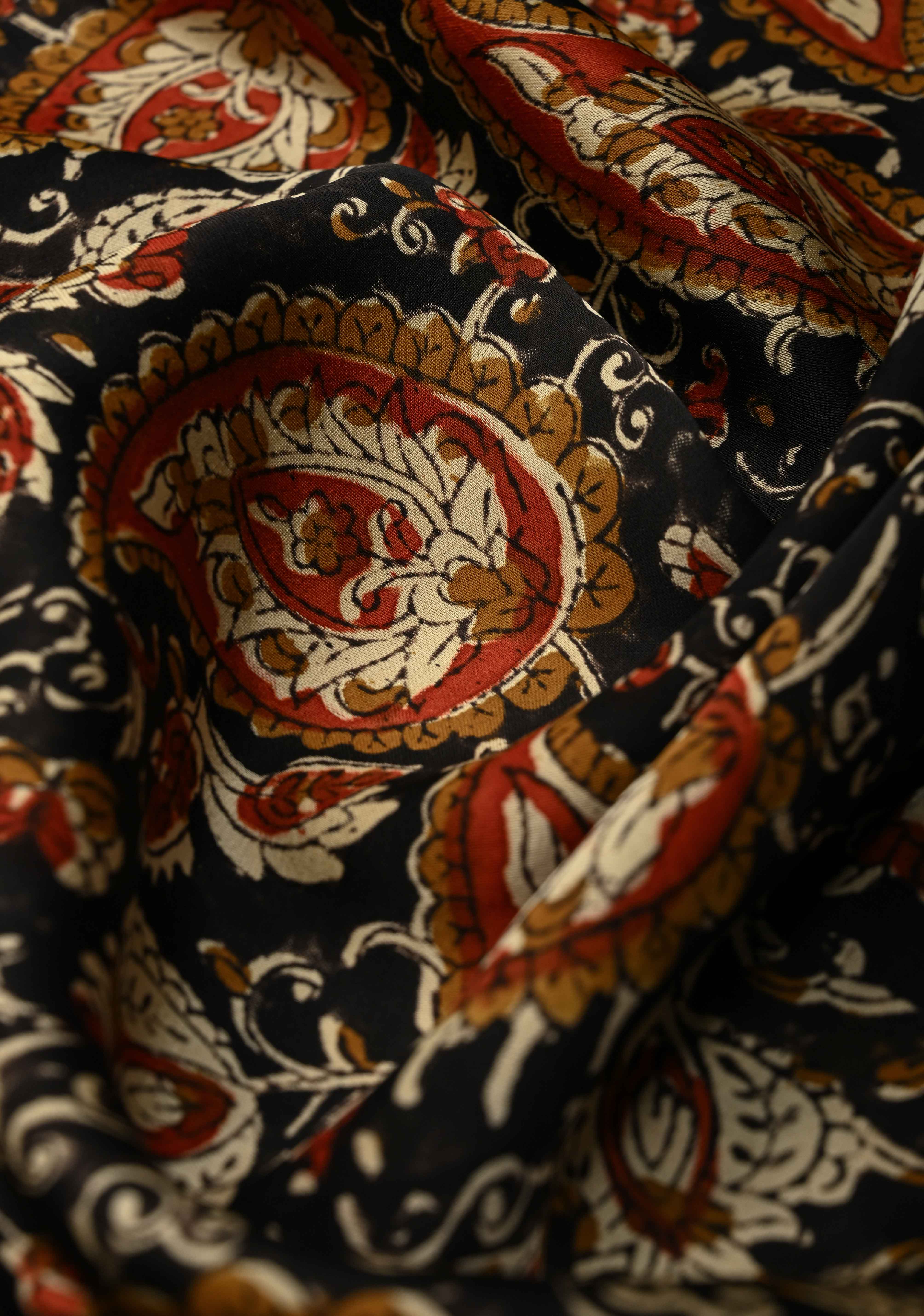 Black Modal Silk Saree with Sanganeri Block Print | Shobitam