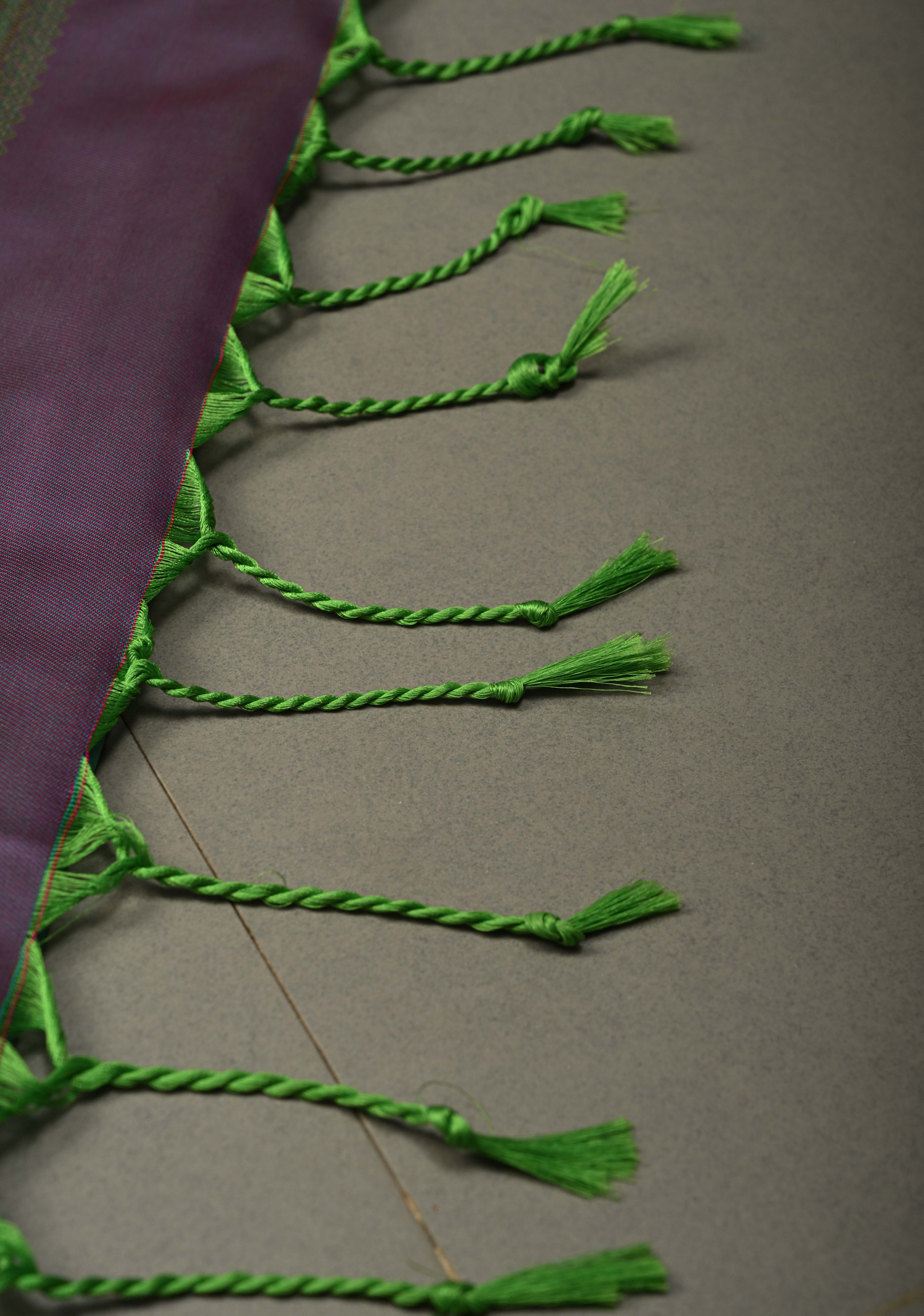 Green Kanchi Semi Silk Saree with Meenakari Mandala Buttas and Contrast Antique Zari Border | Shobitam