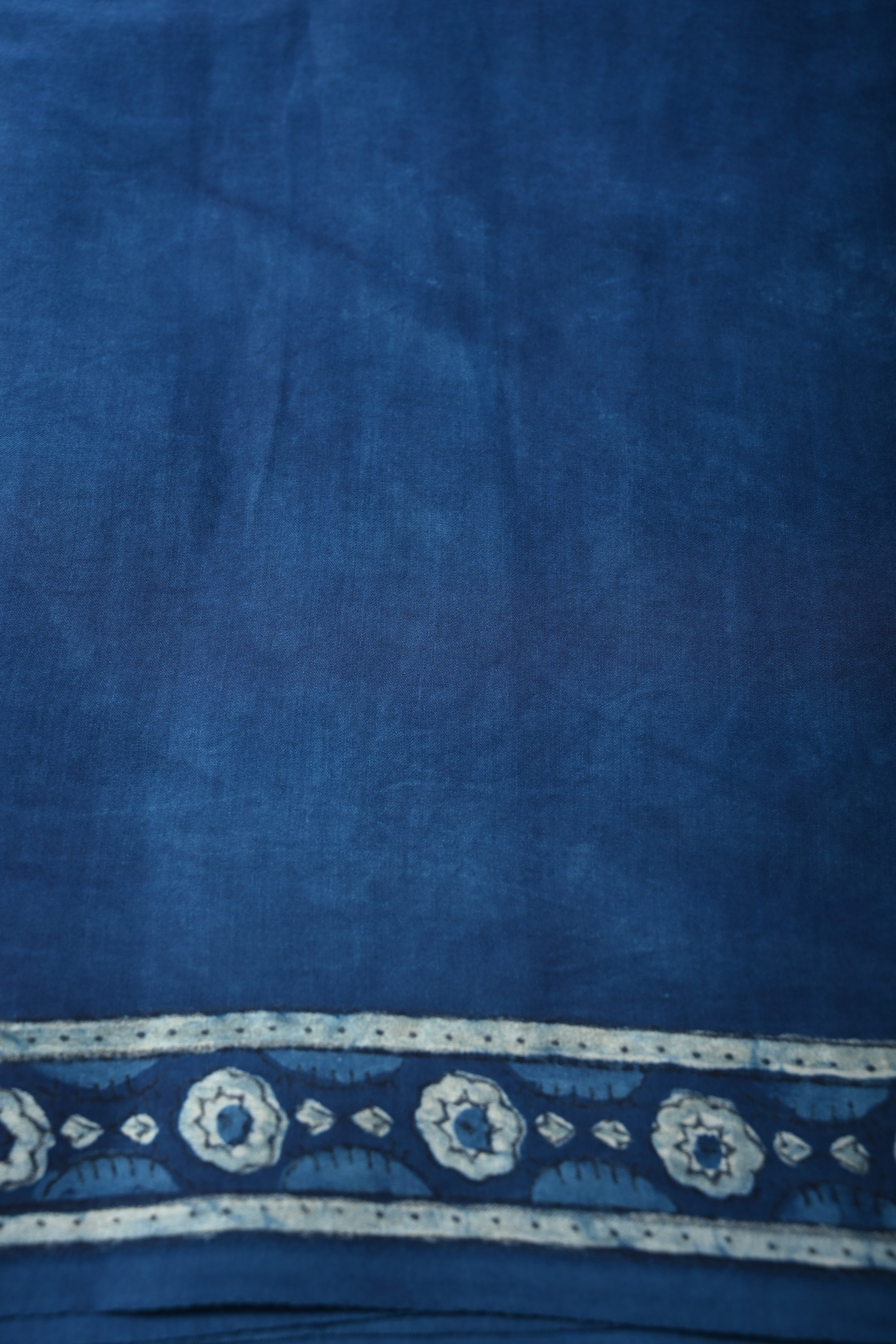 Indigo Modal Silk Saree with Bagru Hand Block Print and Border | Shobitam