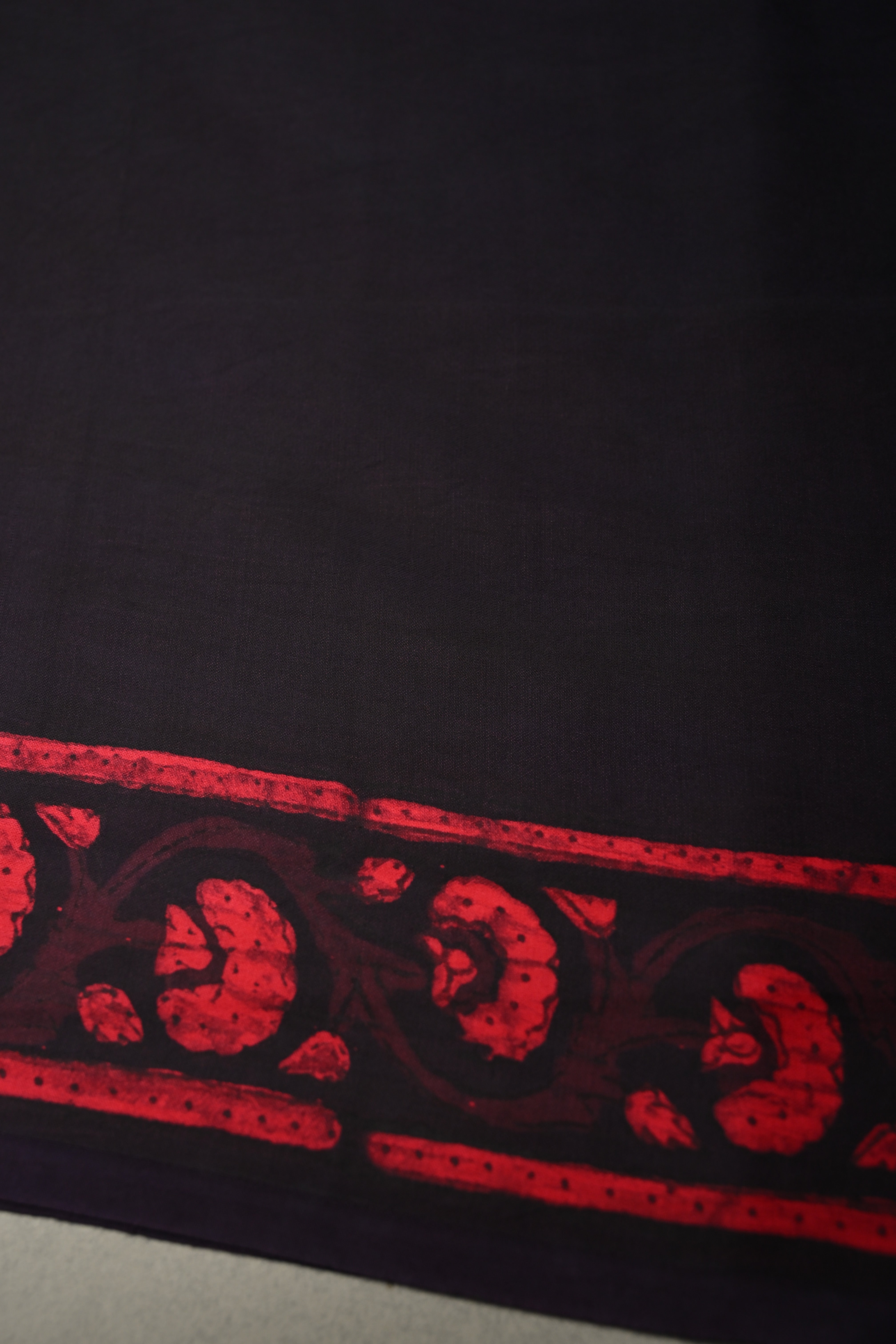 Black and Red Shaded Modal Silk Saree with Hand Block Print | Shobitam