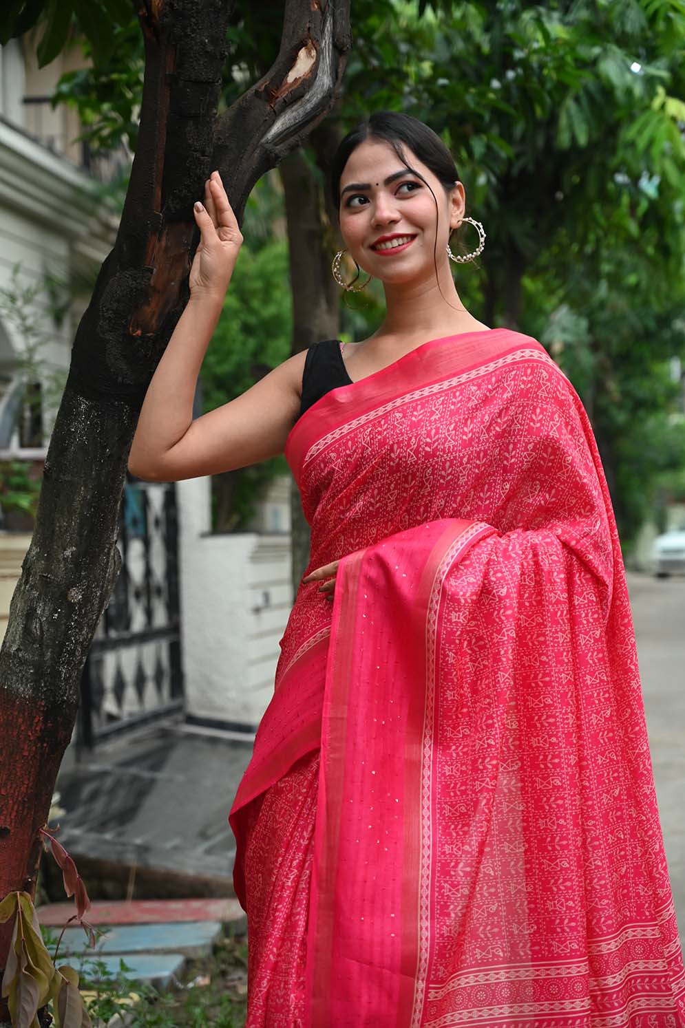 Ready to wear Dola Silk Over All Bastar Art Printed With sequence Border Wrap in 1 minute Saree - Isadora Life