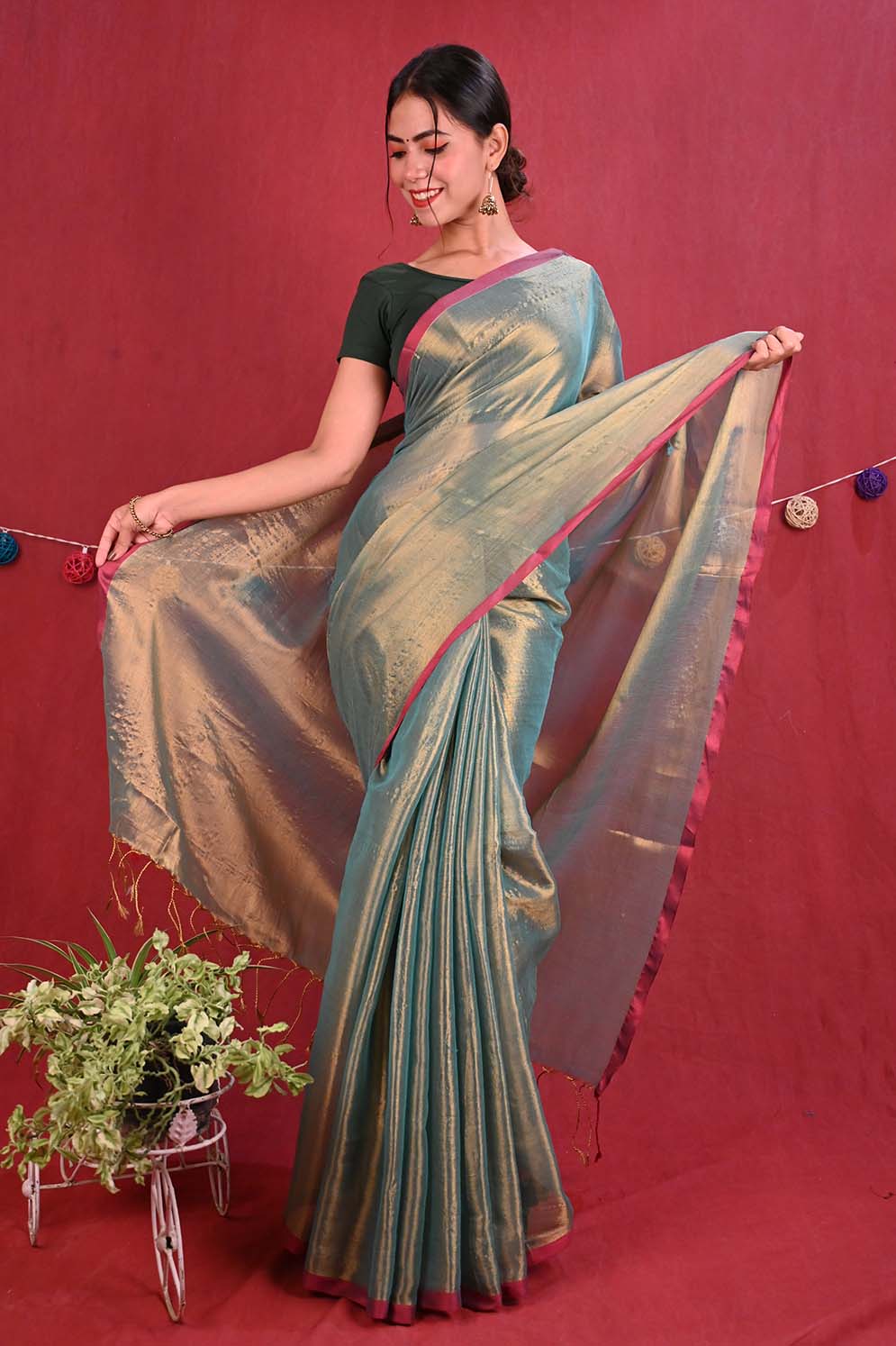 Ready To Wear Premium Organza Tissue With Tassel On Pallu Wrap in 1 minute saree - Isadora Life