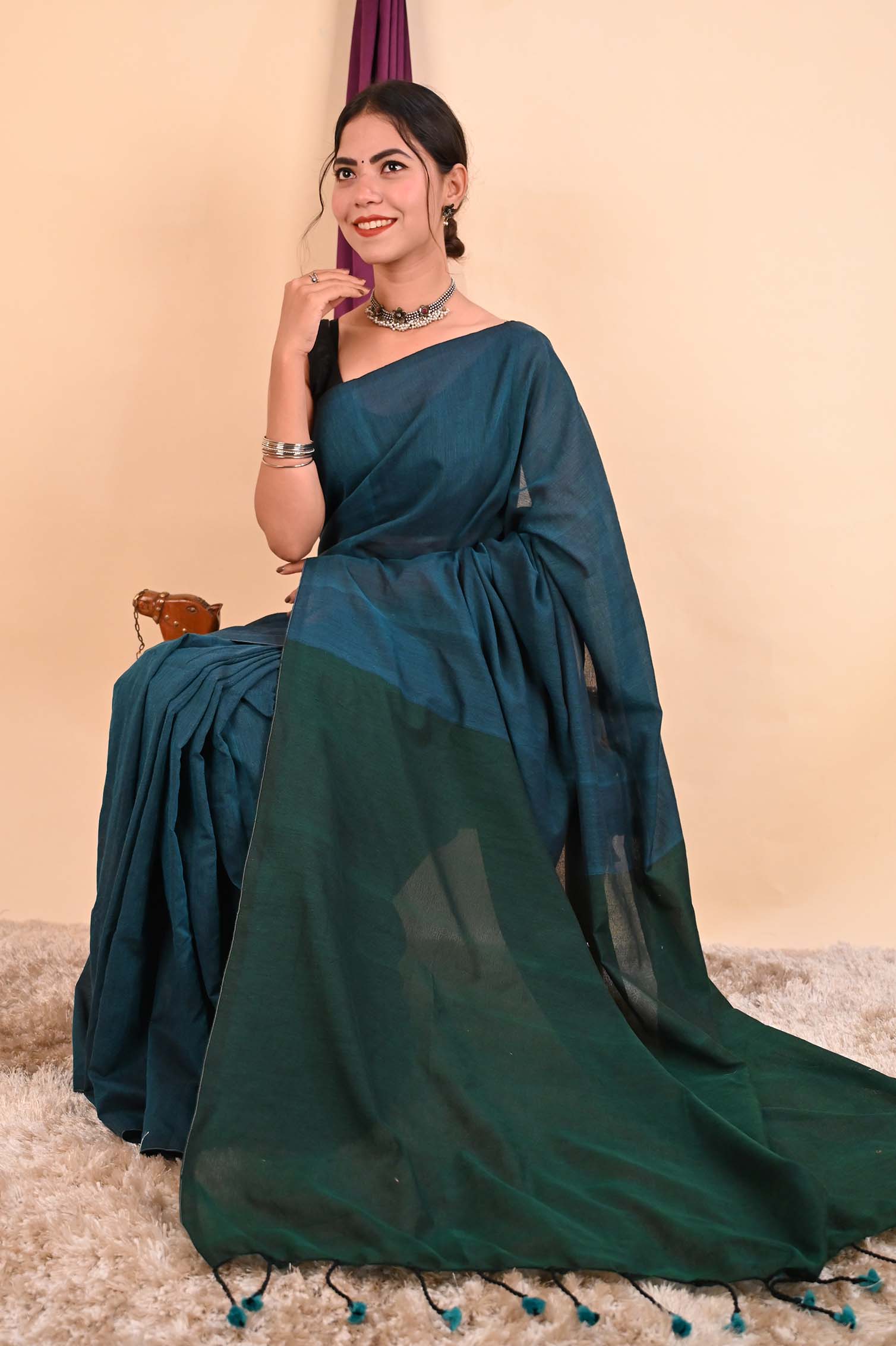 Ready to wear Beautiful Khadi Cotton Handloom With Tassels on Pallu Wrap in 1 minute Saree - Isadora Life