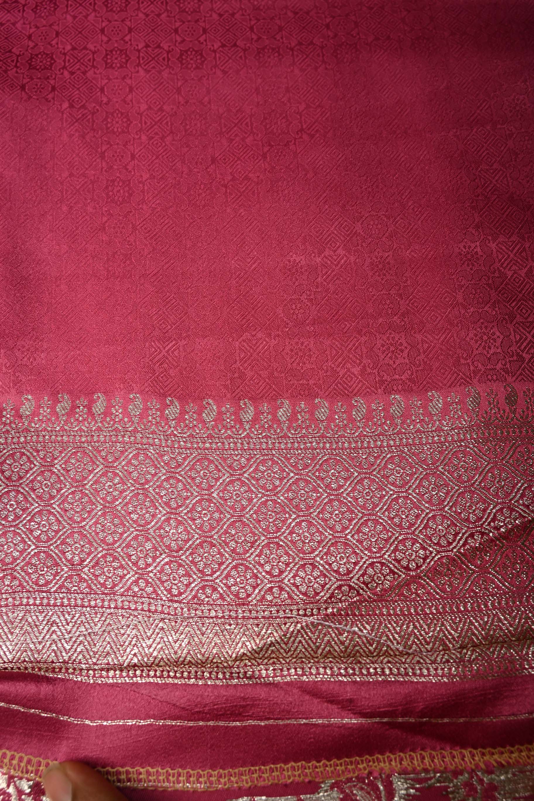 Dusty Rose Banarasi Semi Silk Saree with Shikaargah Floral Jaal Zari Brocade and Zari Border | Shobitam