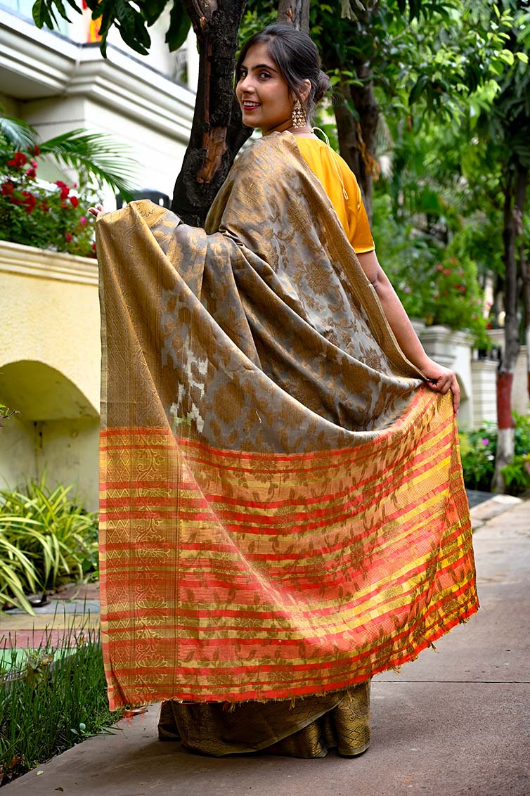 Ready to Wear khadi banarasi with zari weaving all over Wrap in one minute saree - Isadora Life