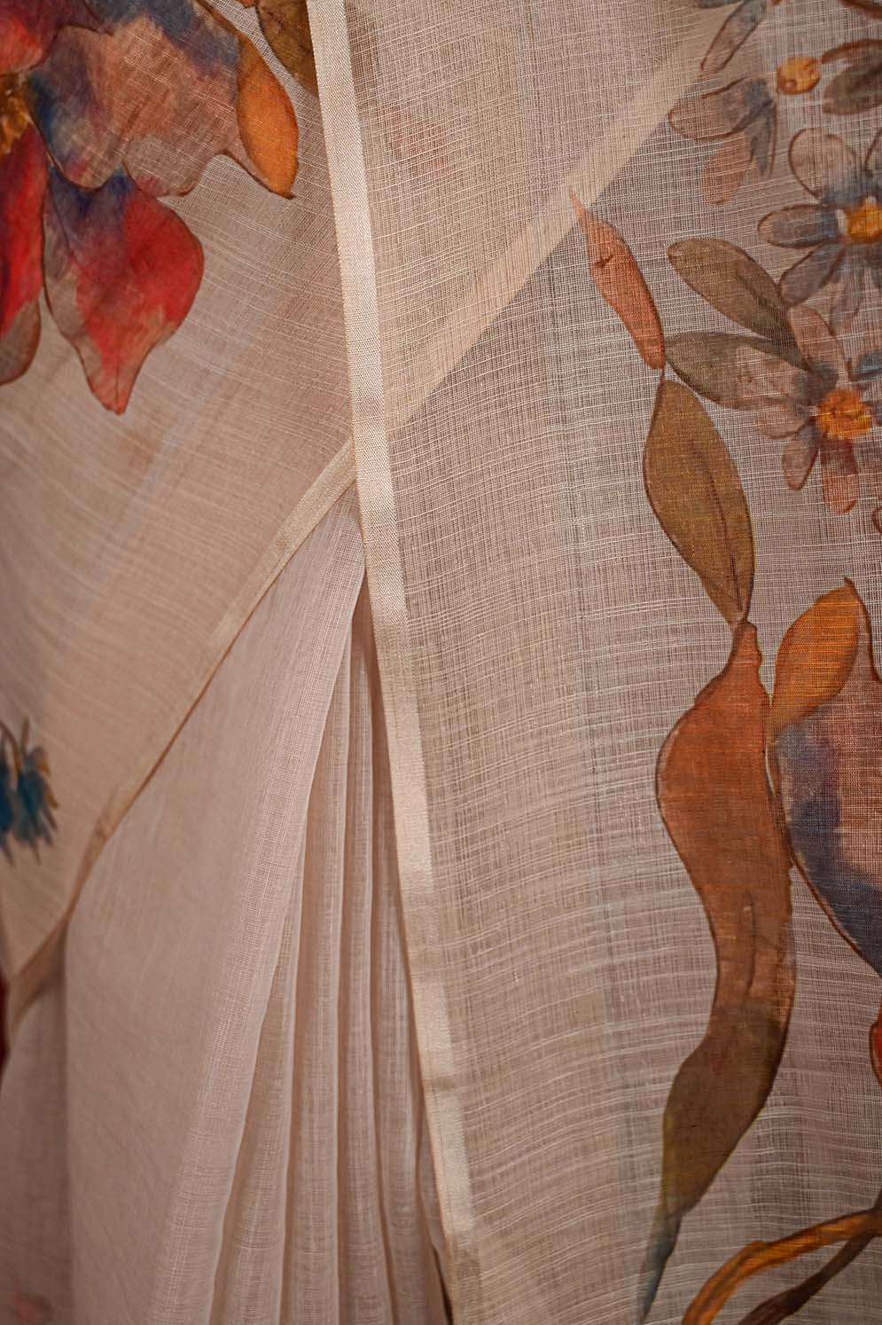 Ready To Wear Cotton Linen With Gorgeous Floral Digital Printed Wrap in 1 minute saree - Isadora Life