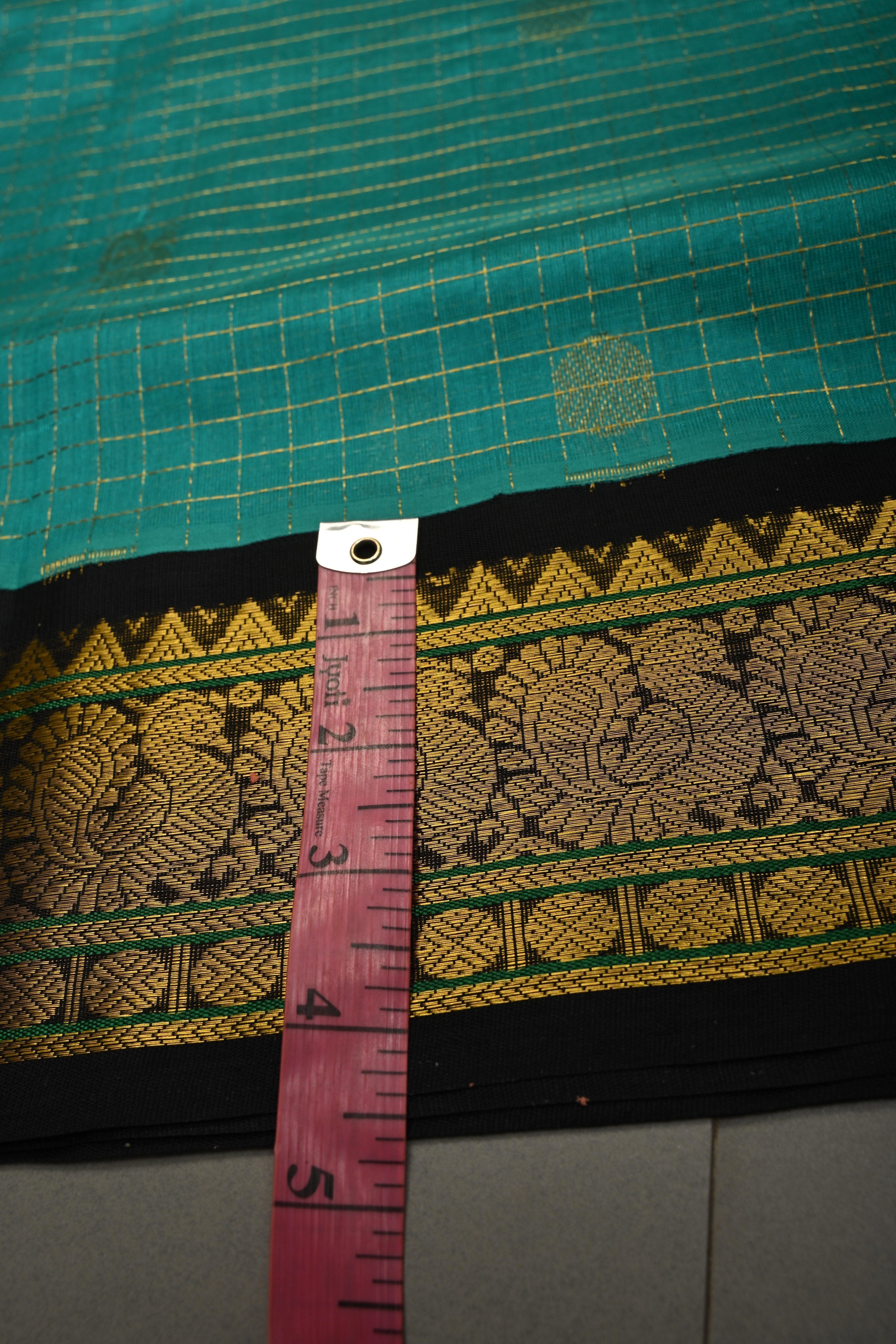 Ananda Blue Zari Checks on Kanchi Silk Cotton Saree with Peacock Buttas and Contrast Zari Border | Shobitam