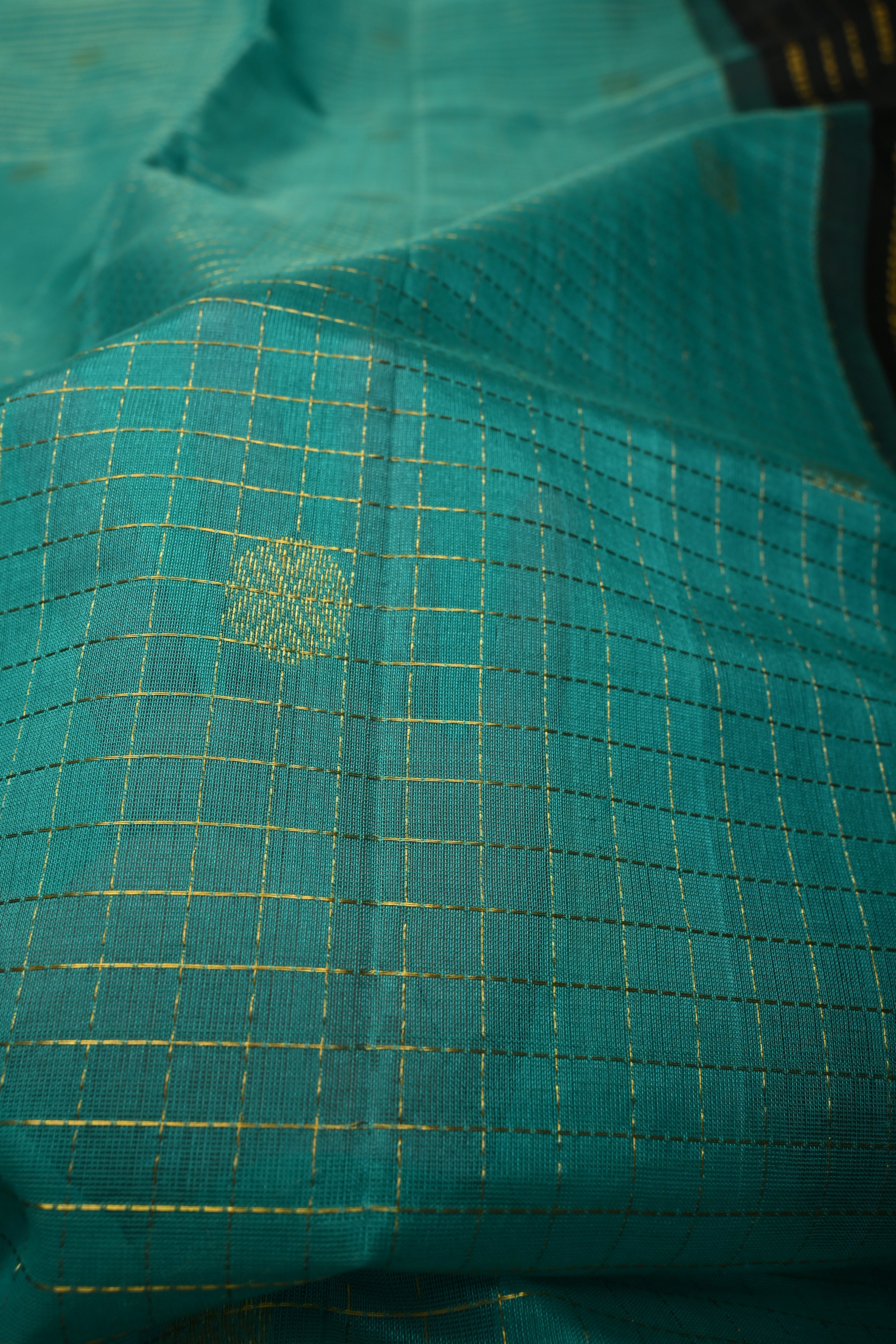 Ananda Blue Zari Checks on Kanchi Silk Cotton Saree with Peacock Buttas and Contrast Zari Border | Shobitam