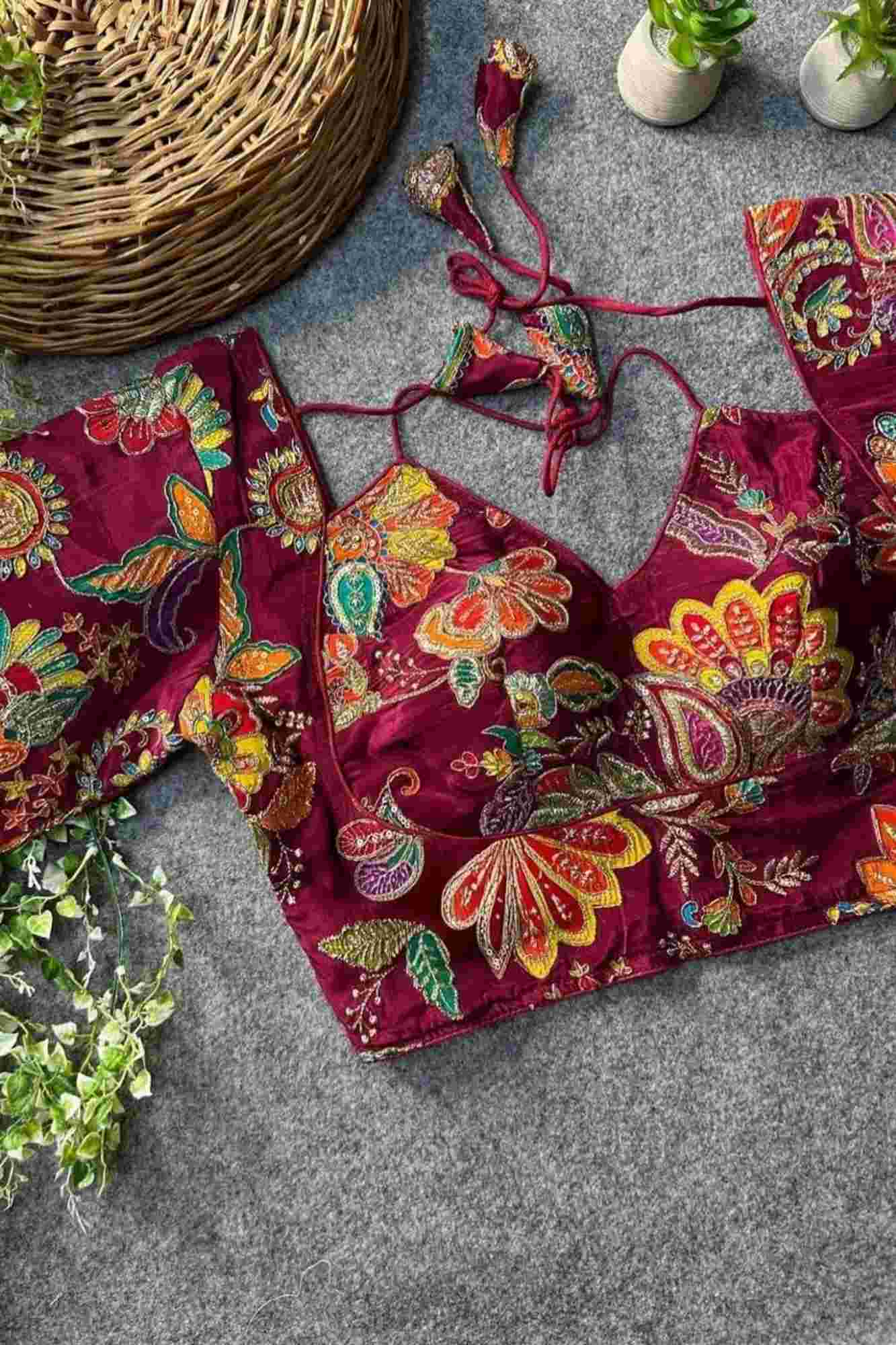 Heavy Chinon with Handwork Embroidery Ready to Wear Blouse