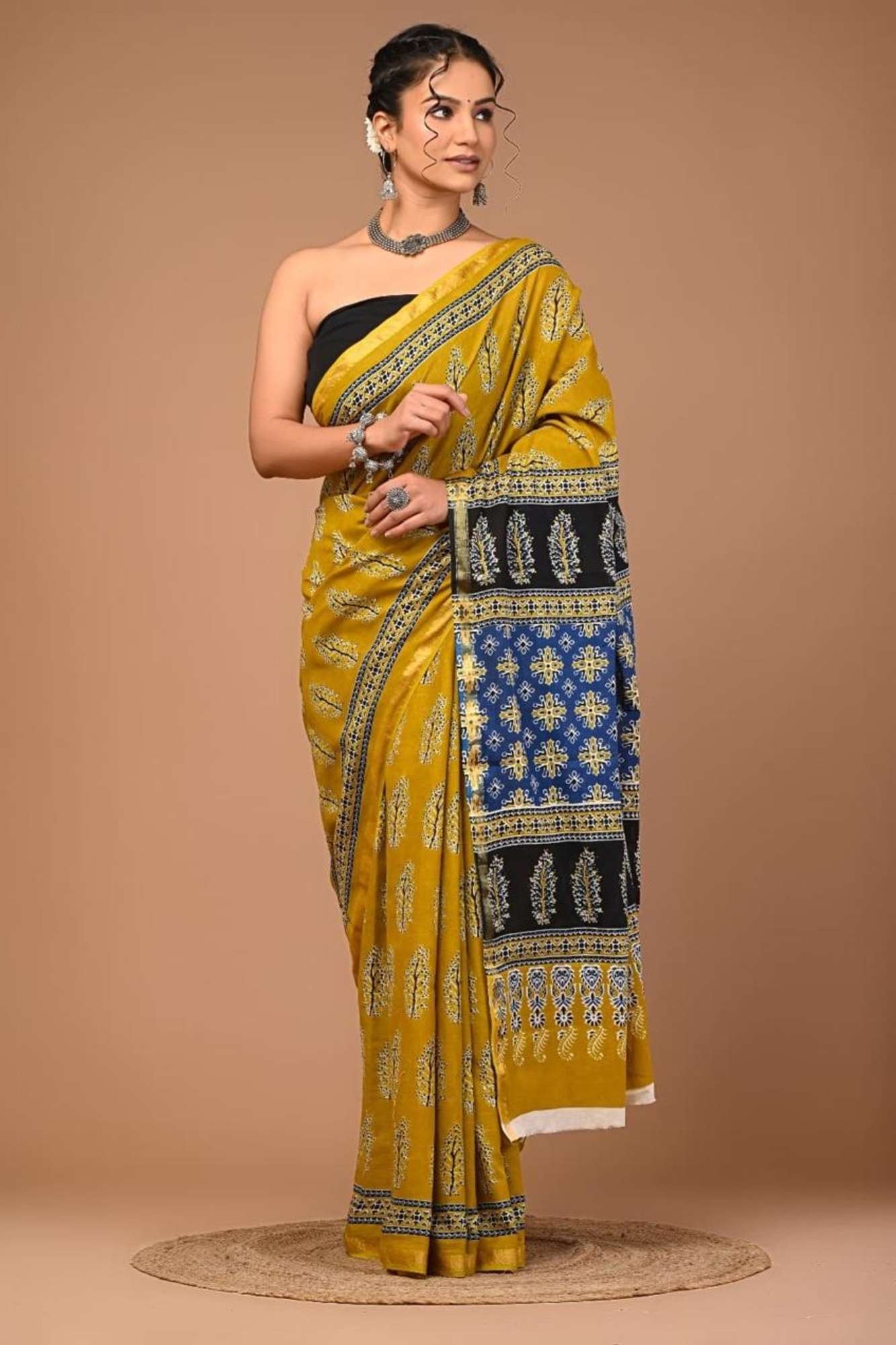 Jaipuri Sanganeri prestitched mul mul saree
