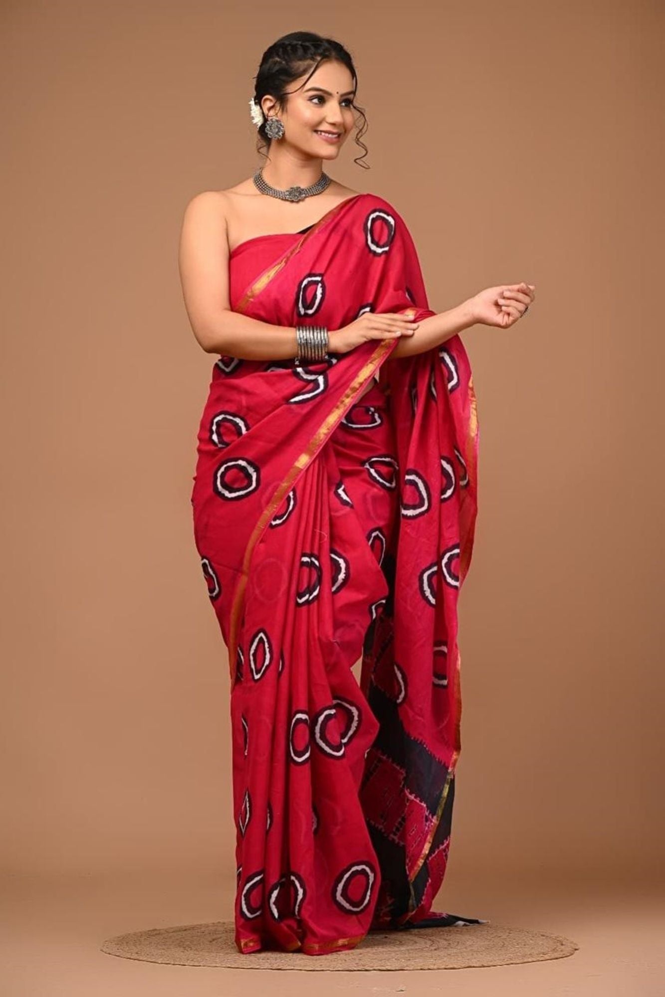 Mulmul shibori bandhej prepleated ready to wear saree