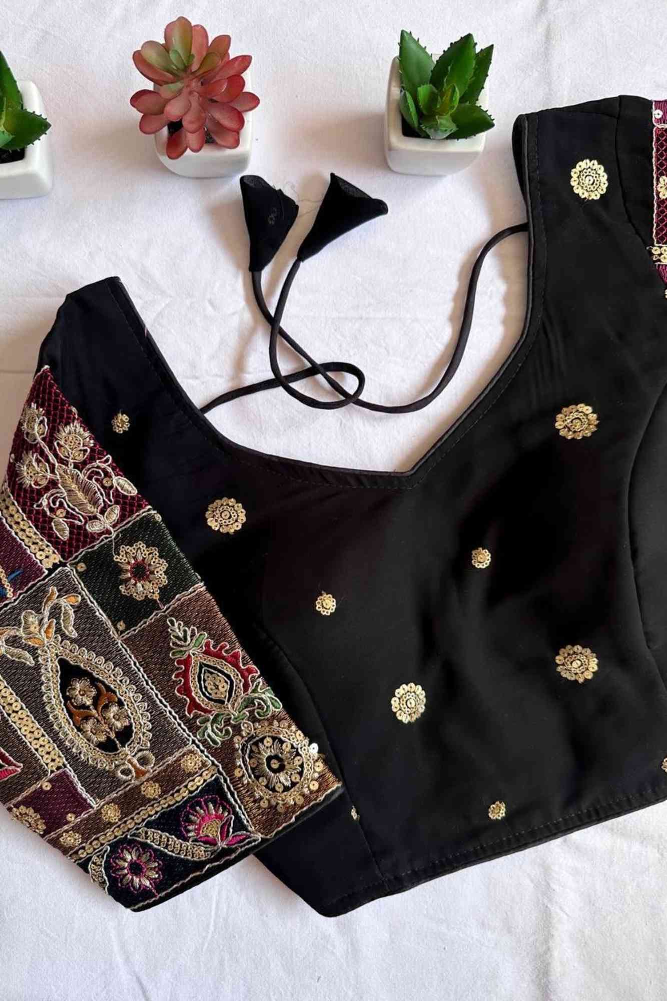 Black Georgette with Handwork Embroidery Ready to Wear Blouse