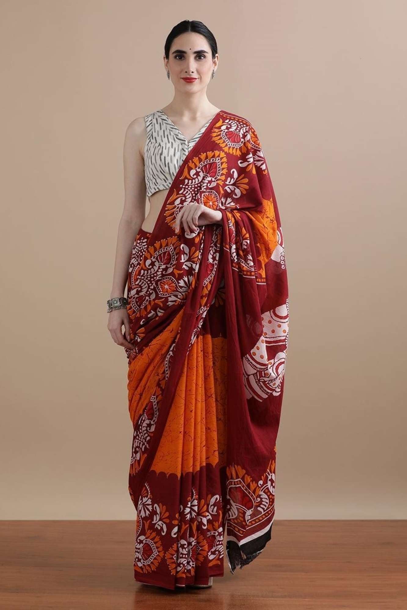 Beautiful Jaipuri Hand Block Printed Mulmul Cotton Ready to wear Saree